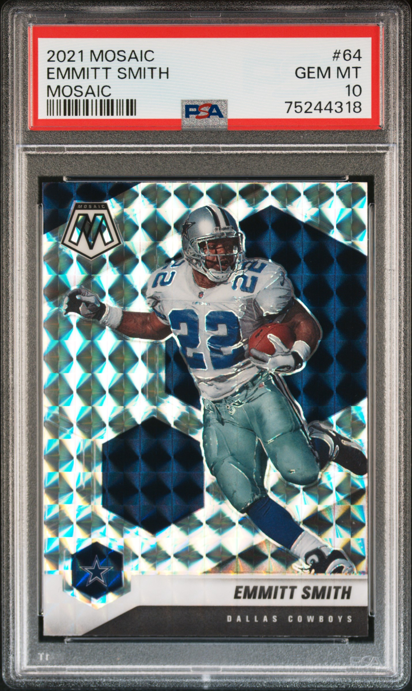 Emmitt Smith 2021 Panini Mosaic Silver Prizm Football Card #64 Graded PSA 10