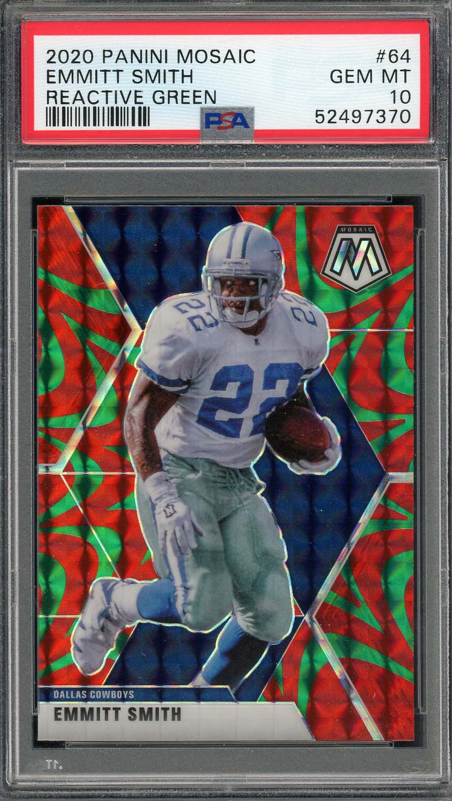 Emmitt Smith 2020 Panini Mosaic Reactive Green Card #64 Graded PSA 10