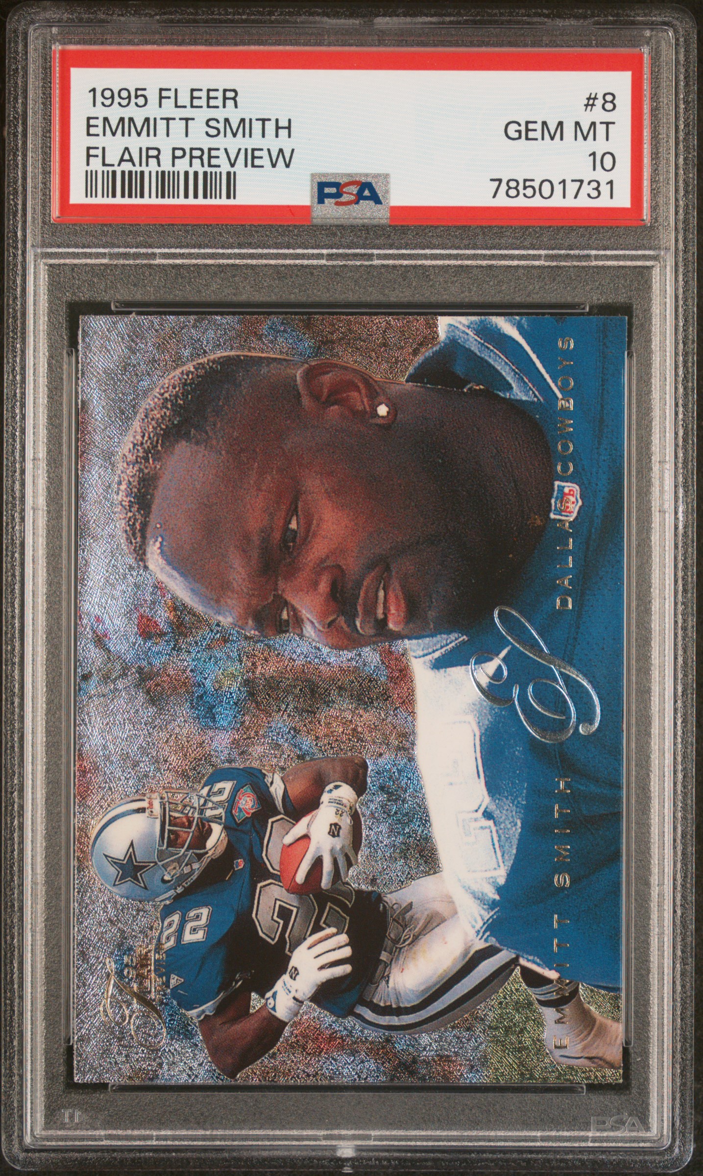 Emmitt Smith 1995 Fleer Flair Preview Football Card #8 Graded PSA 10