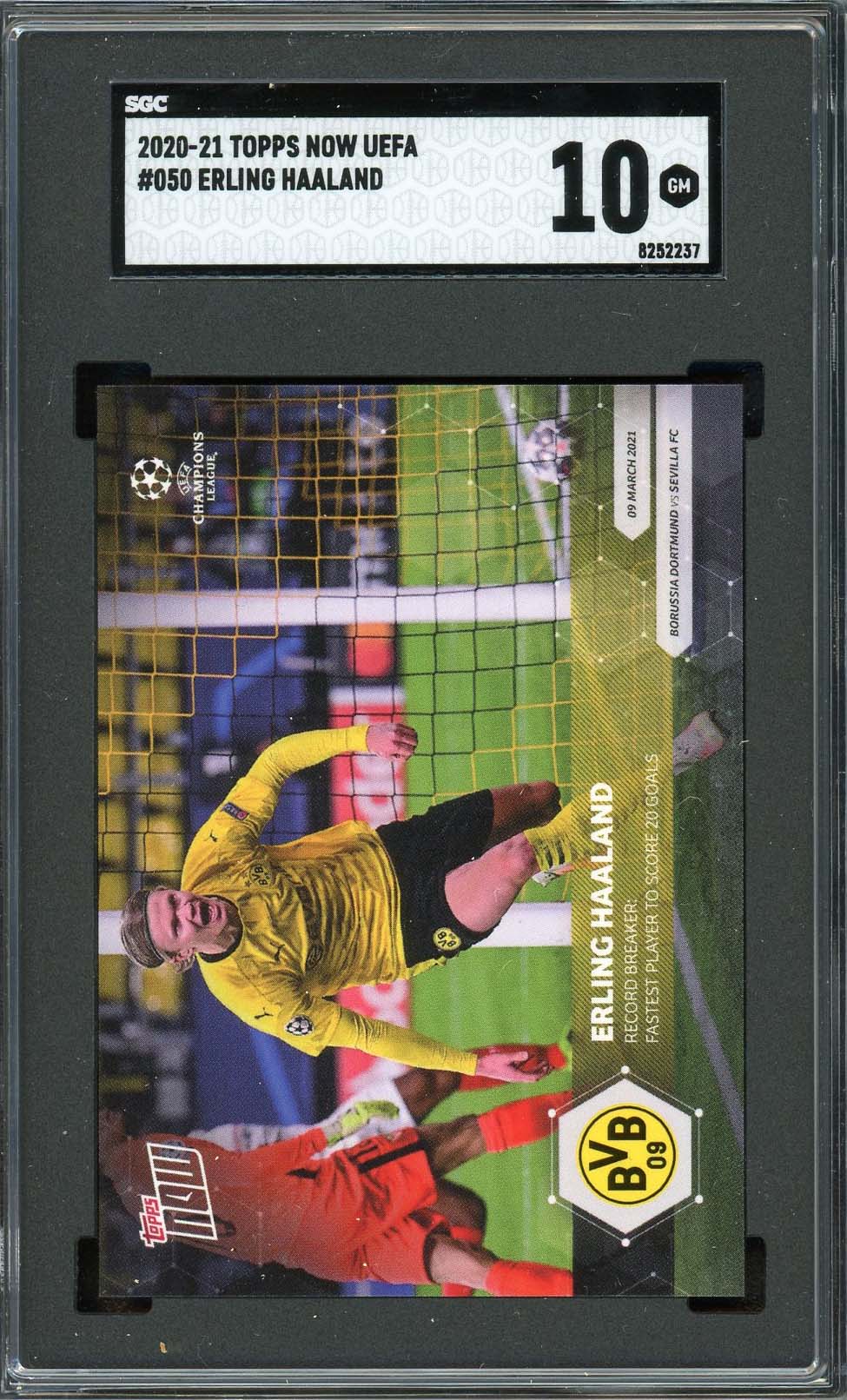 Erling Haaland 2020-21 Topps Now UEFA Soccer Card #050 Graded SGC 10 GEM MINT