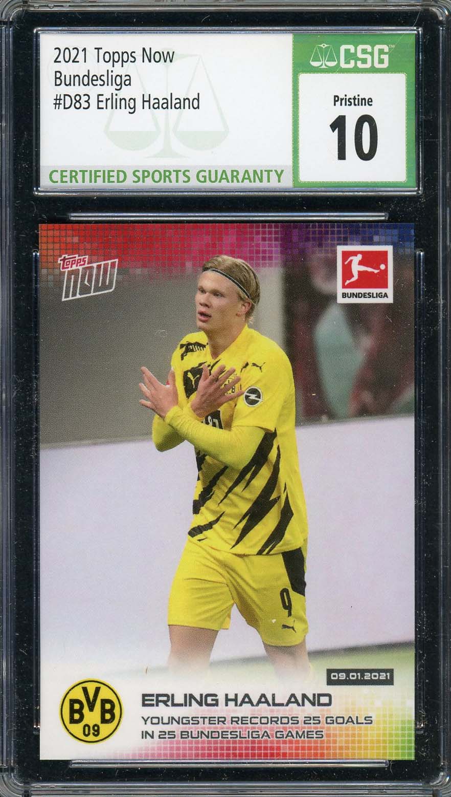 Erling Haaland 2021 Topps Now Soccer Card #D83 Graded CSG 10