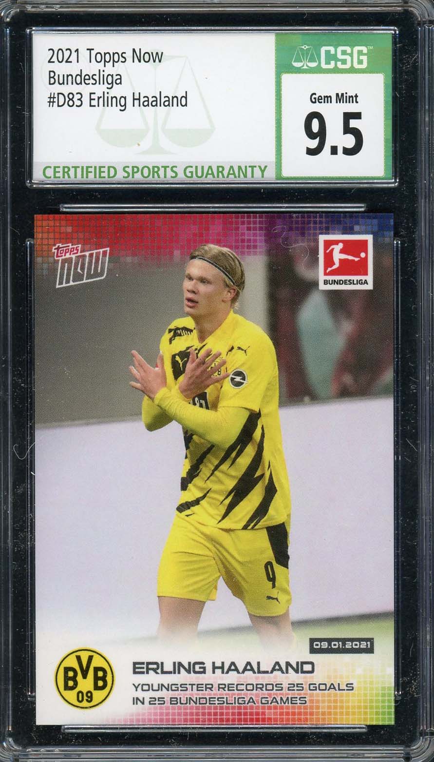 Erling Haaland 2021 Topps Now Soccer Card #D83 Graded CSG 9.5