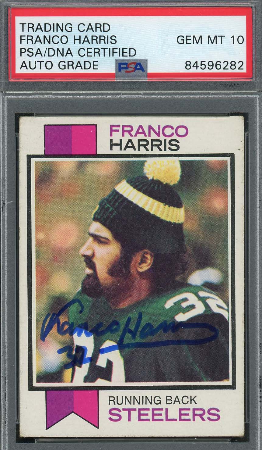 Franco Harris Autographed 1973 Topps Football Signed Rookie Card #89 PSA 10 Auto
