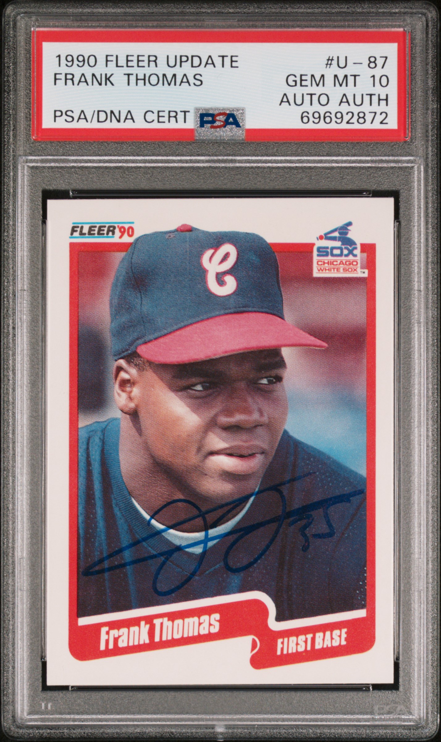 Frank Thomas 1990 Fleer Update Signed Rookie Card #U-87 Auto Graded PSA 10