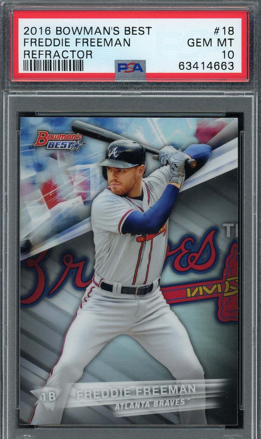 Freddie Freeman 2016 Bowman's Best Refractor Baseball Card #18 PSA 10 Freddie Freeman 2016 Bowman's Best Refractor Baseball Card #18 PSA 10
