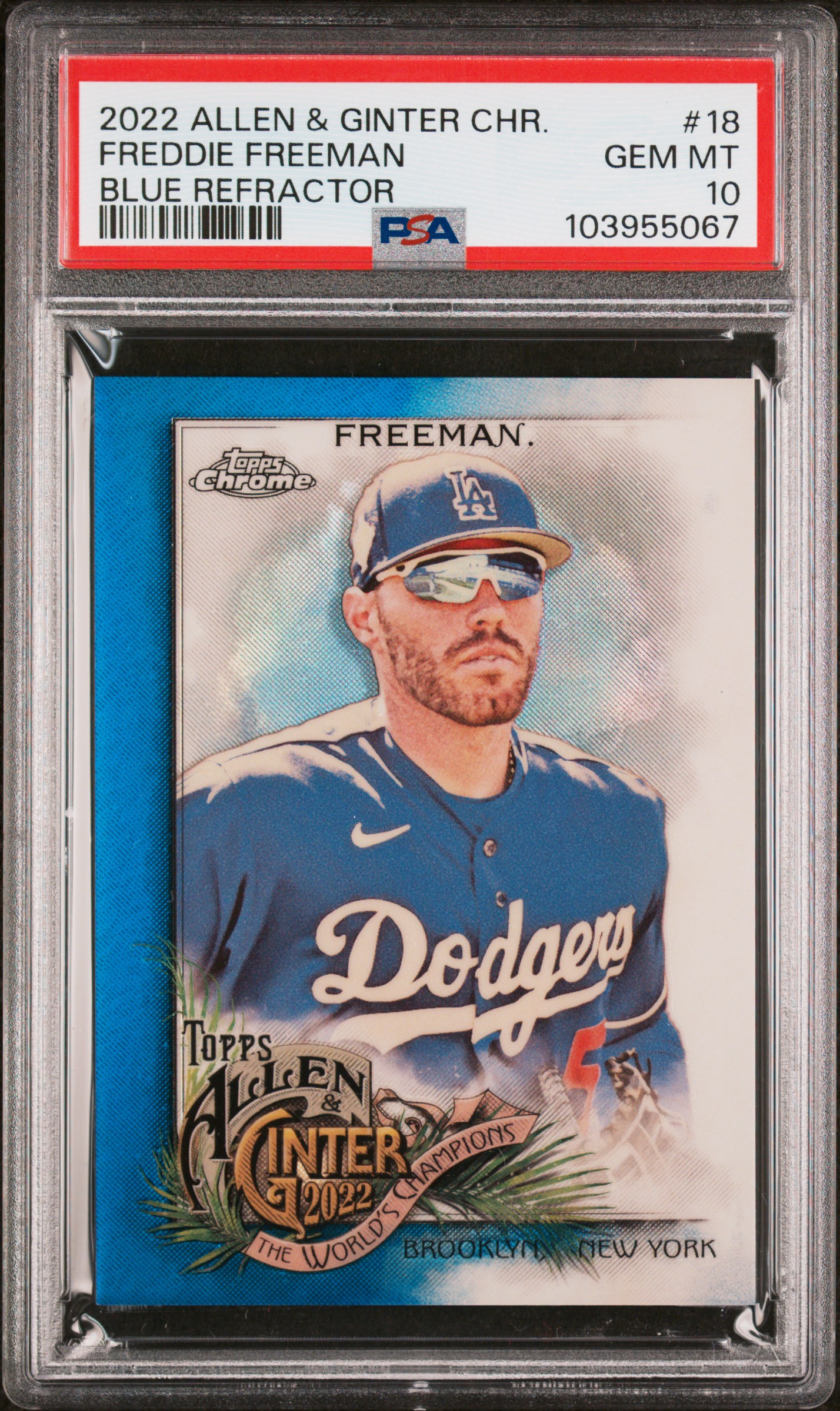 Freddie Freeman 2022 Allen & Ginter Chrome Blue Refractor Card #18 PSA 10 60/150