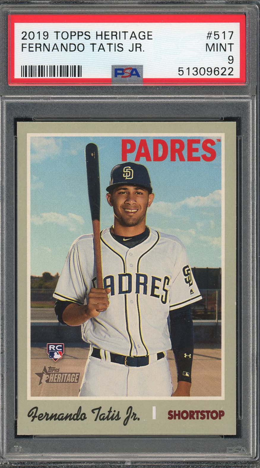 Fernando Tatis Jr 2019 Topps Heritage Baseball Rookie Card RC #517 Graded PSA 9