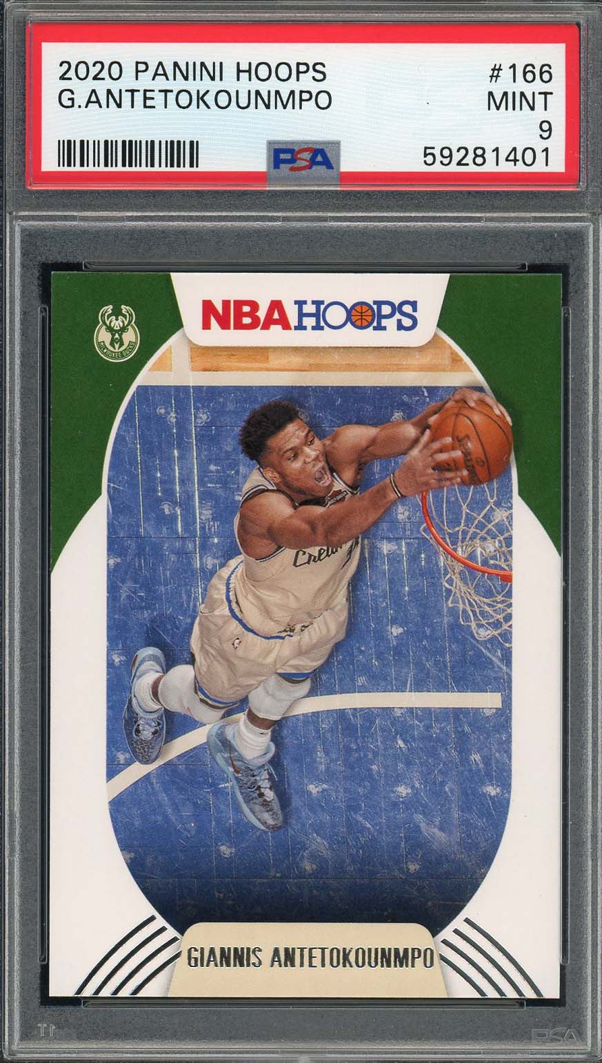 Giannis Antetokounmpo 2020 Panini Hoops Basketball Card #166 Graded PSA 9