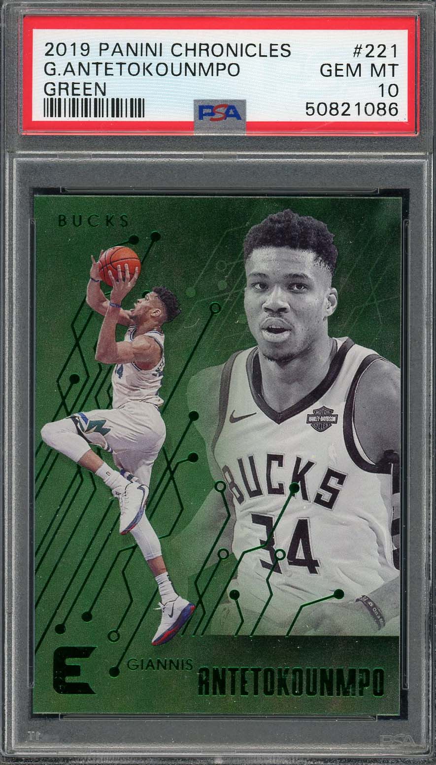 Giannis Antetokounmpo 2019 Panini Chronicles Green Card #221 Graded PSA 10