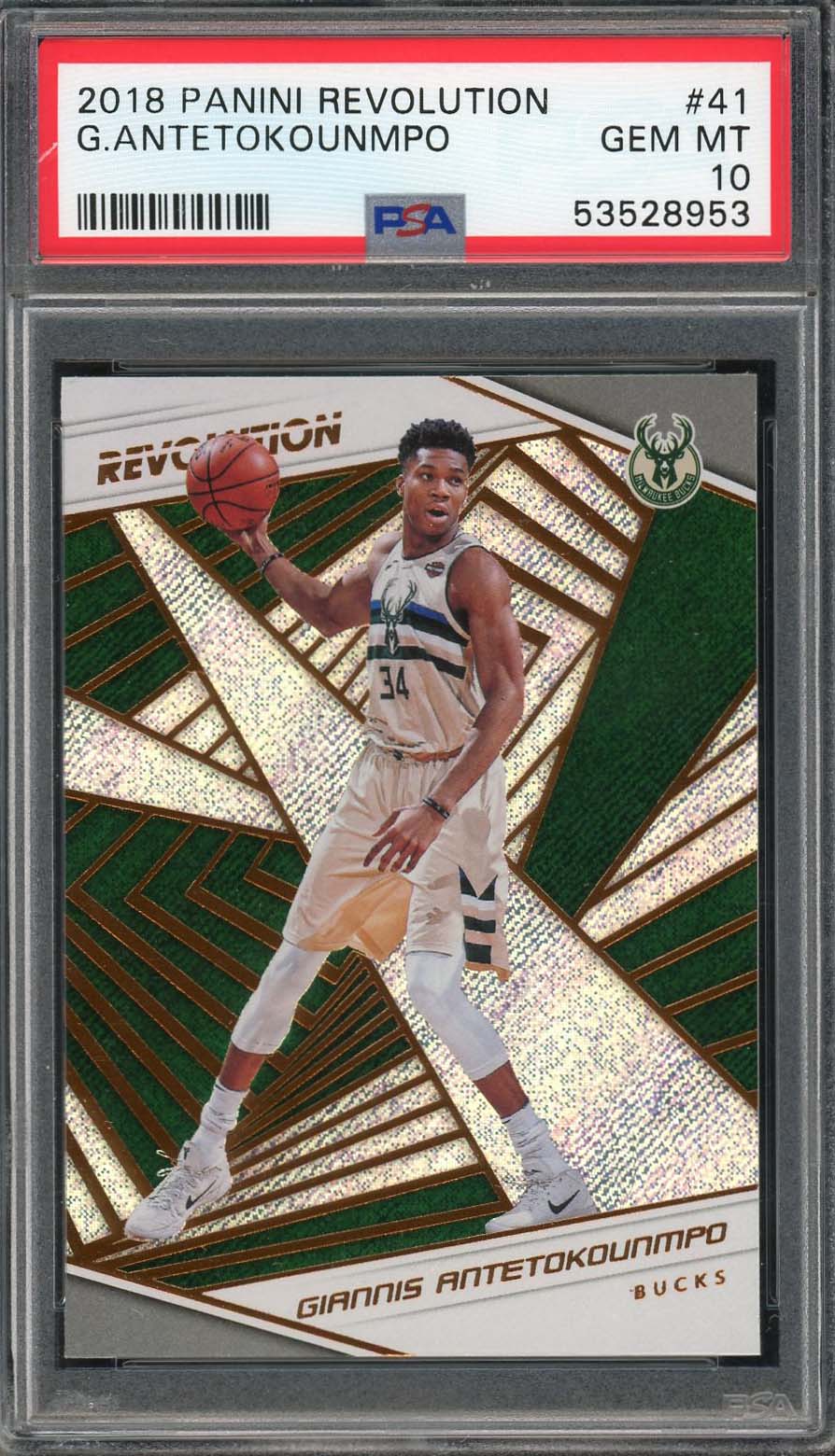 Giannis Antetokounmpo 2018 Panini Revolution Basketball Card #41 PSA 10 Giannis Antetokounmpo 2018 Panini Revolution Basketball Card #41 PSA 10