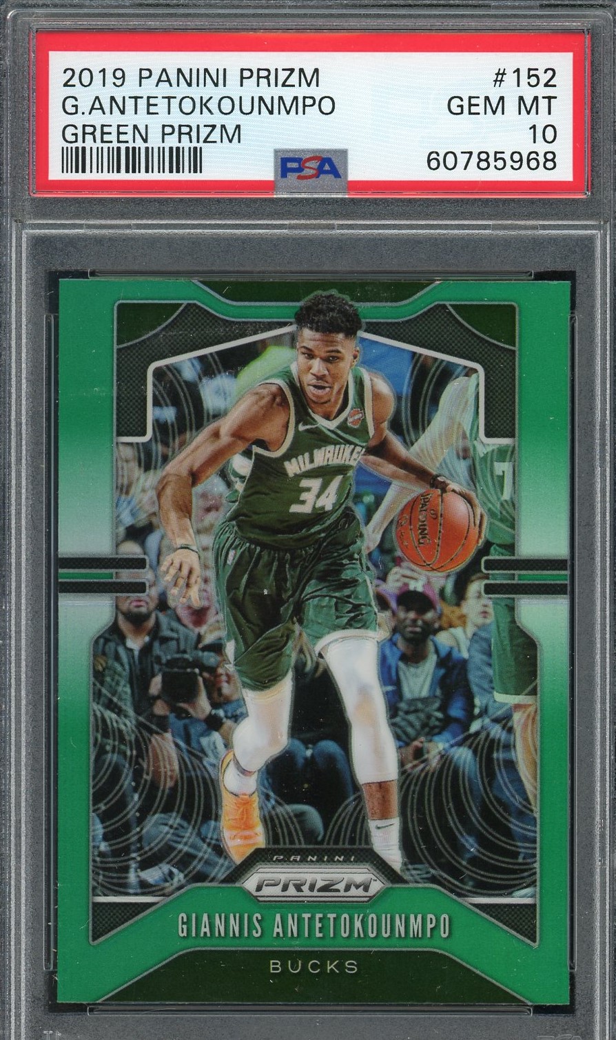 Giannis Antetokounmpo 2019 Panini Green Prizm Basketball Card #152 Graded PSA 10