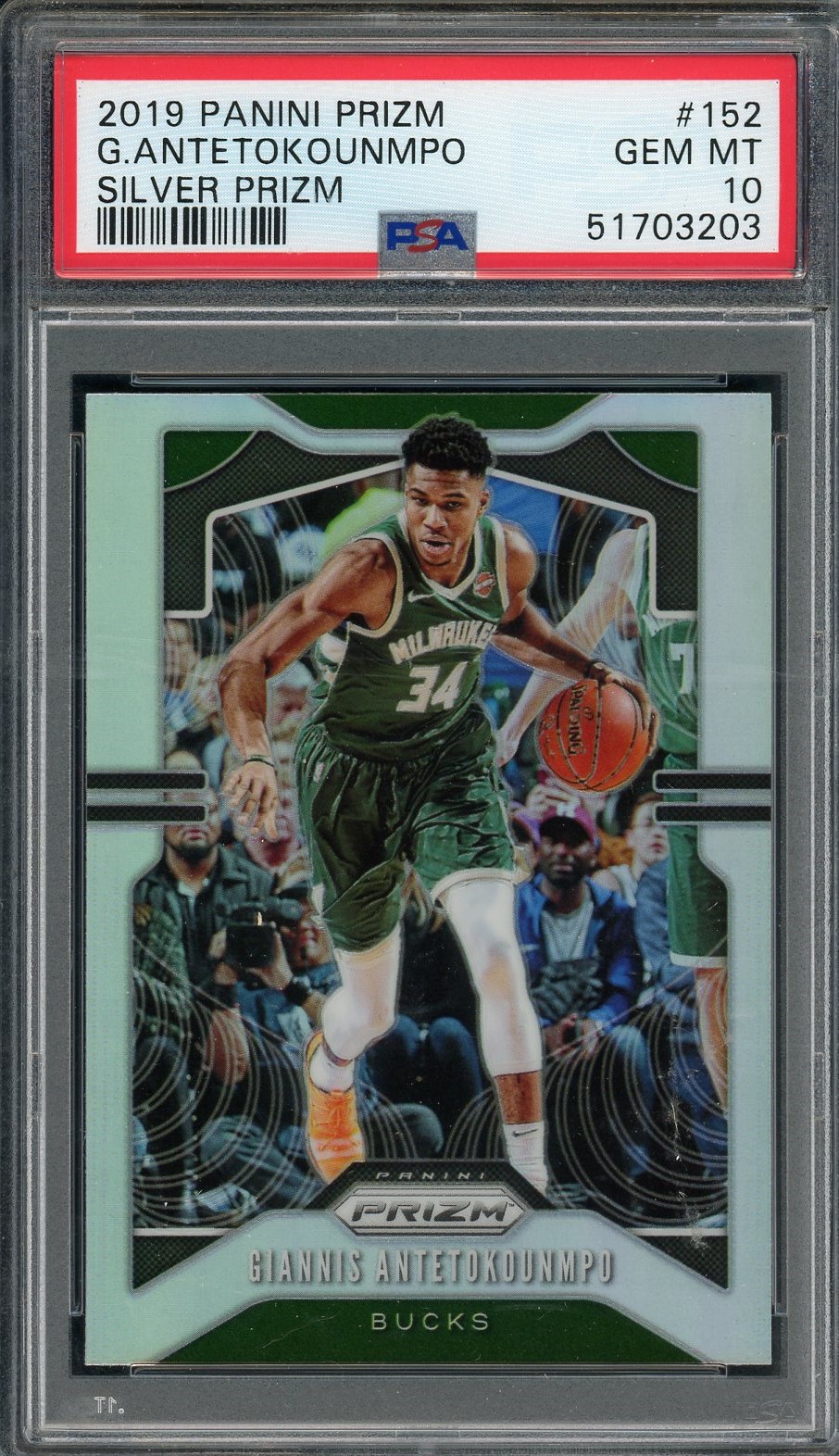 Giannis Antetokounmpo 2019 Panini Silver Prizm Card #152 Graded PSA 10