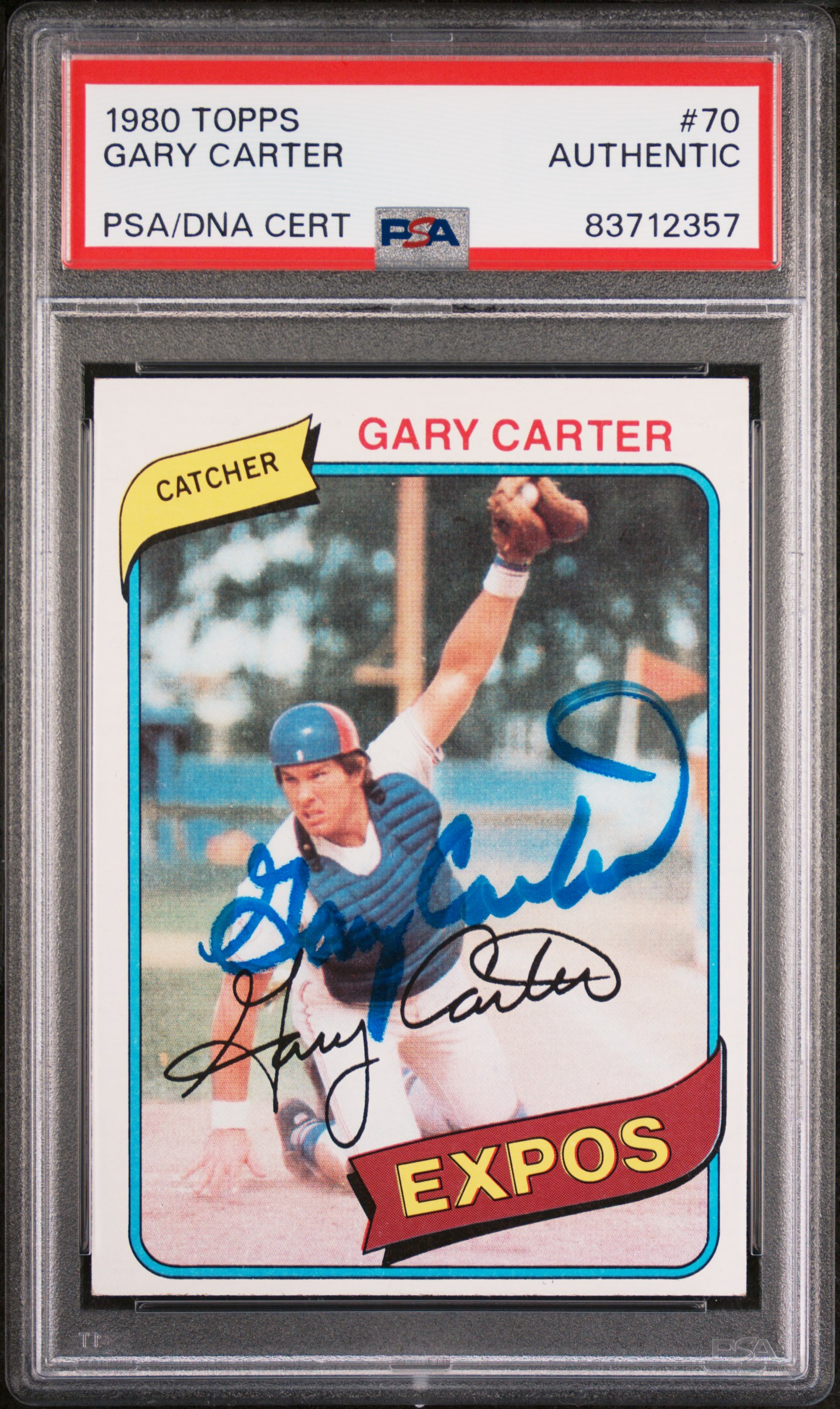 Gary Carter 1980 Topps Signed Baseball Card #70 Auto PSA