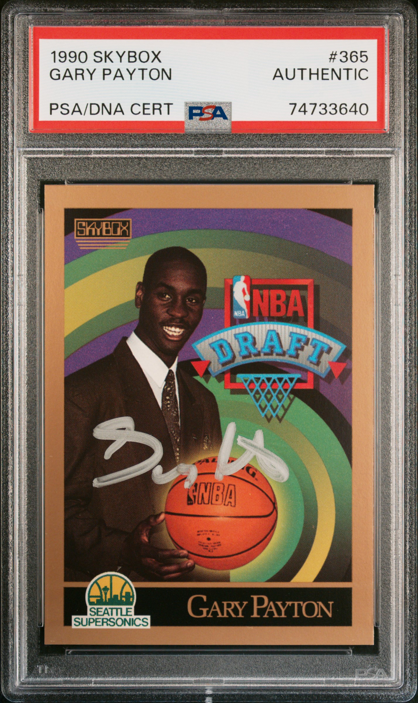 Gary Payton 1990 Skybox Signed Basketball Rookie Card #365 Auto PSA