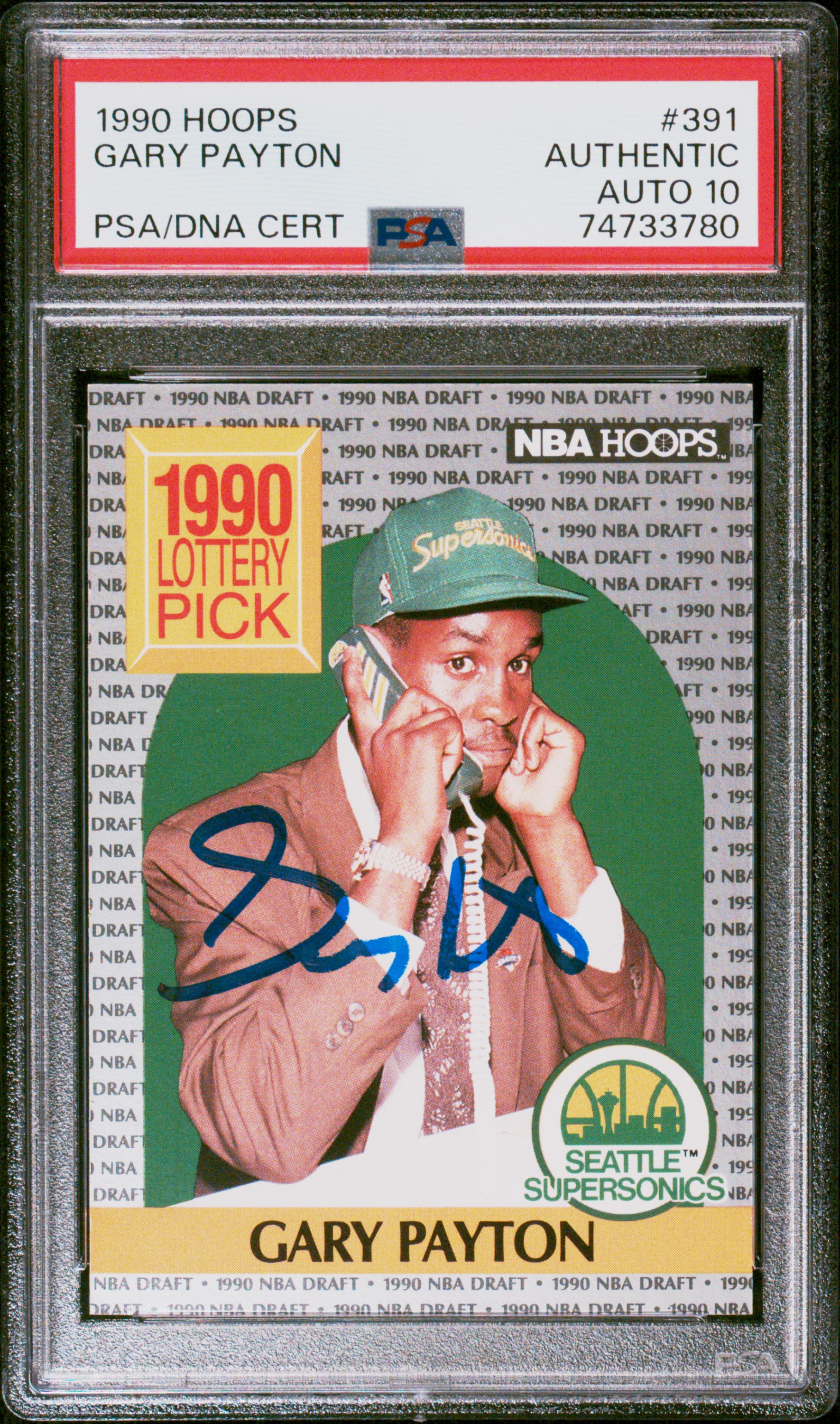 Gary Payton 1990 Hoops Basketball Signed Rookie Card RC #391 Auto Graded PSA 10