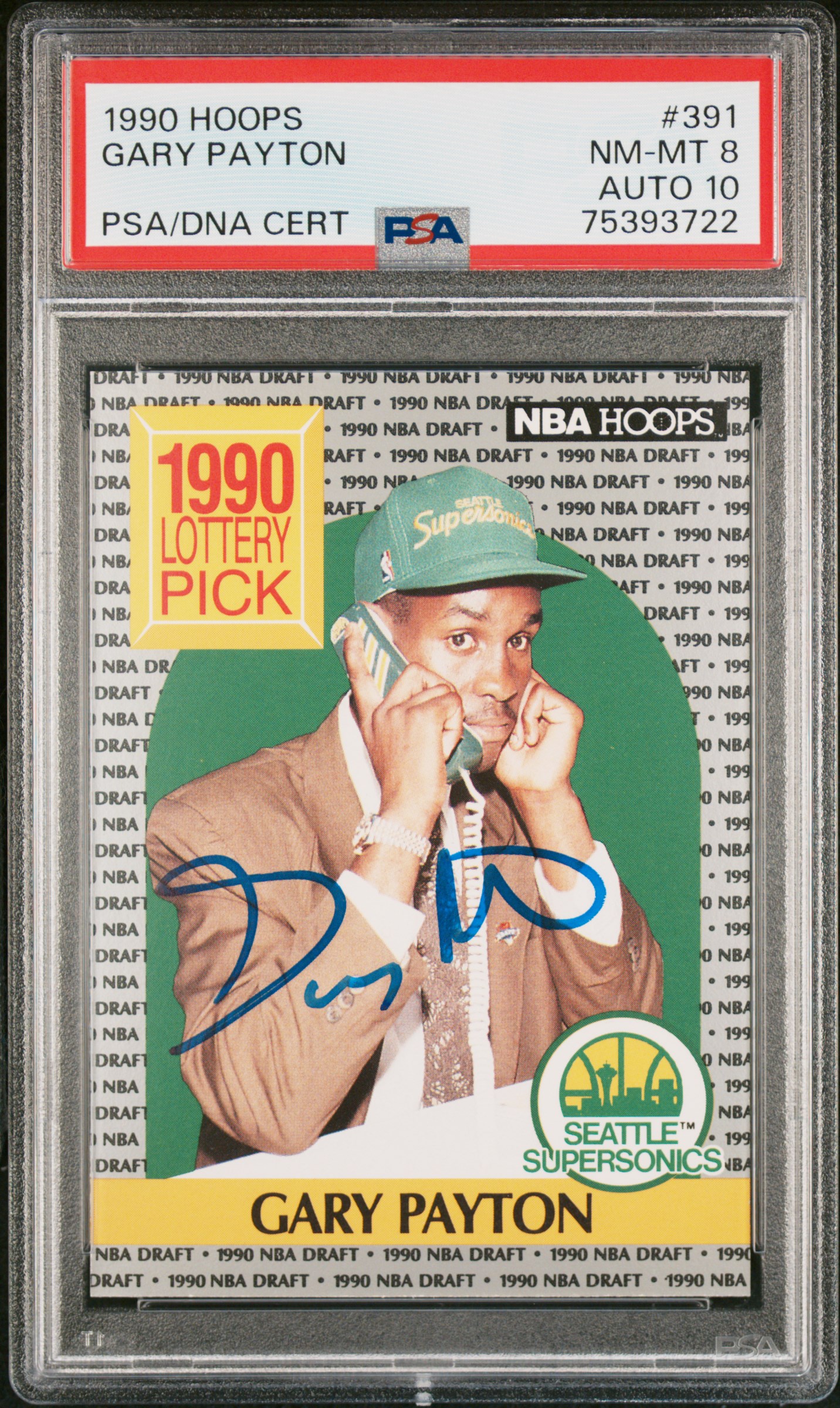 Gary Payton 1990 Hoops Signed Basketball Rookie Card #391 Auto PSA 10 75393722