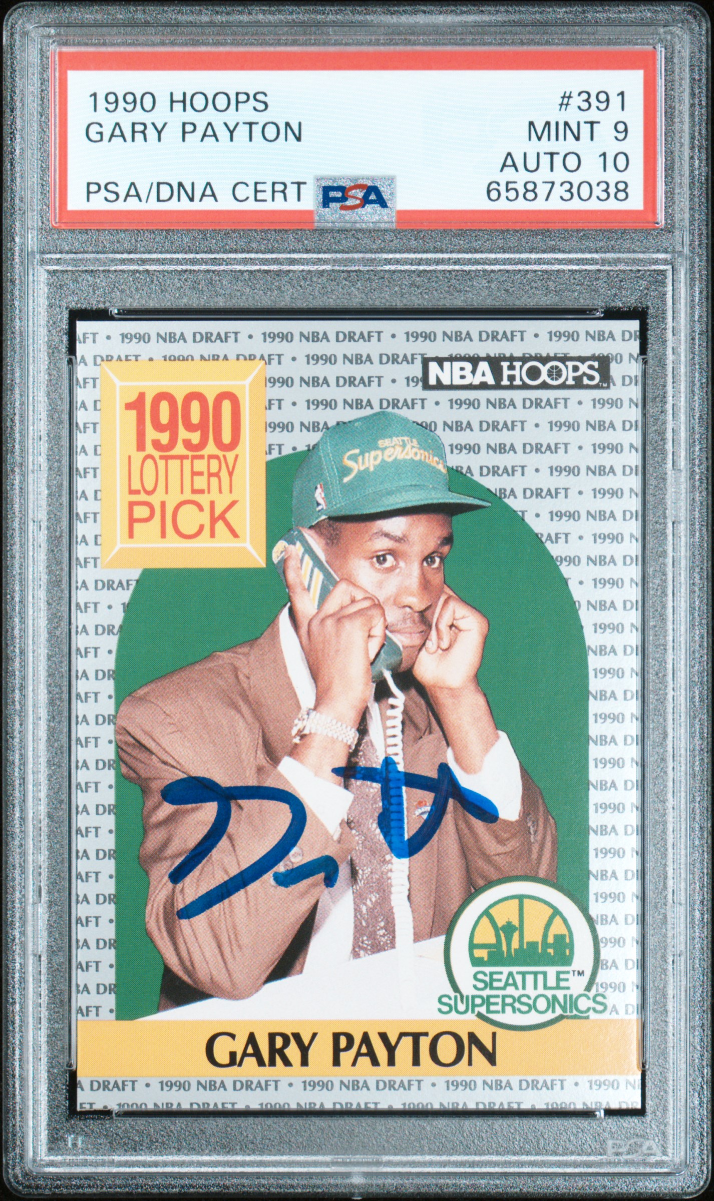 Gary Payton 1990 Hoops Signed Rookie Card #391 Mint 9 Auto Graded PSA 10