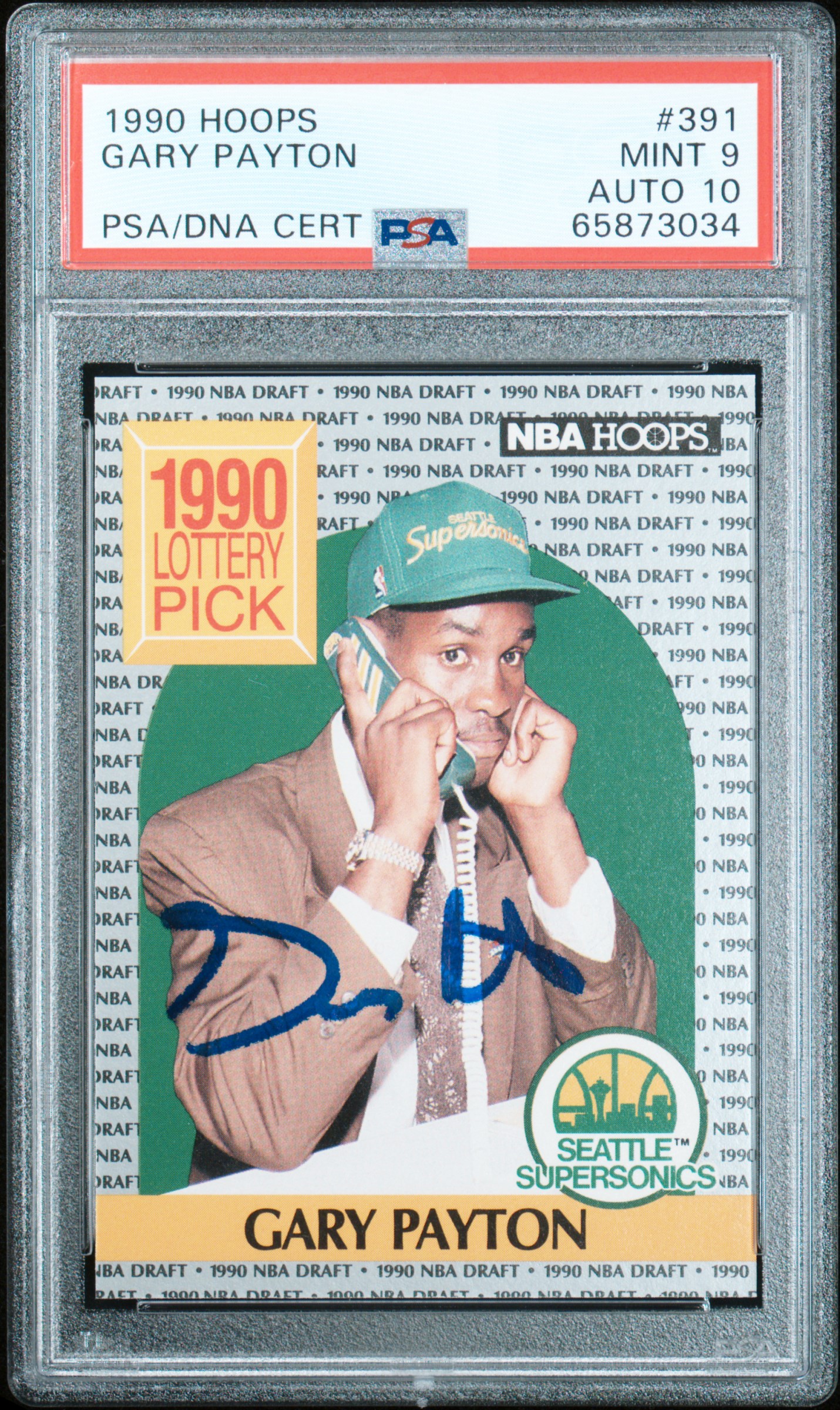Gary Payton 1990 Hoops Signed Basketball Rookie Card #391 Auto PSA 10 65873034