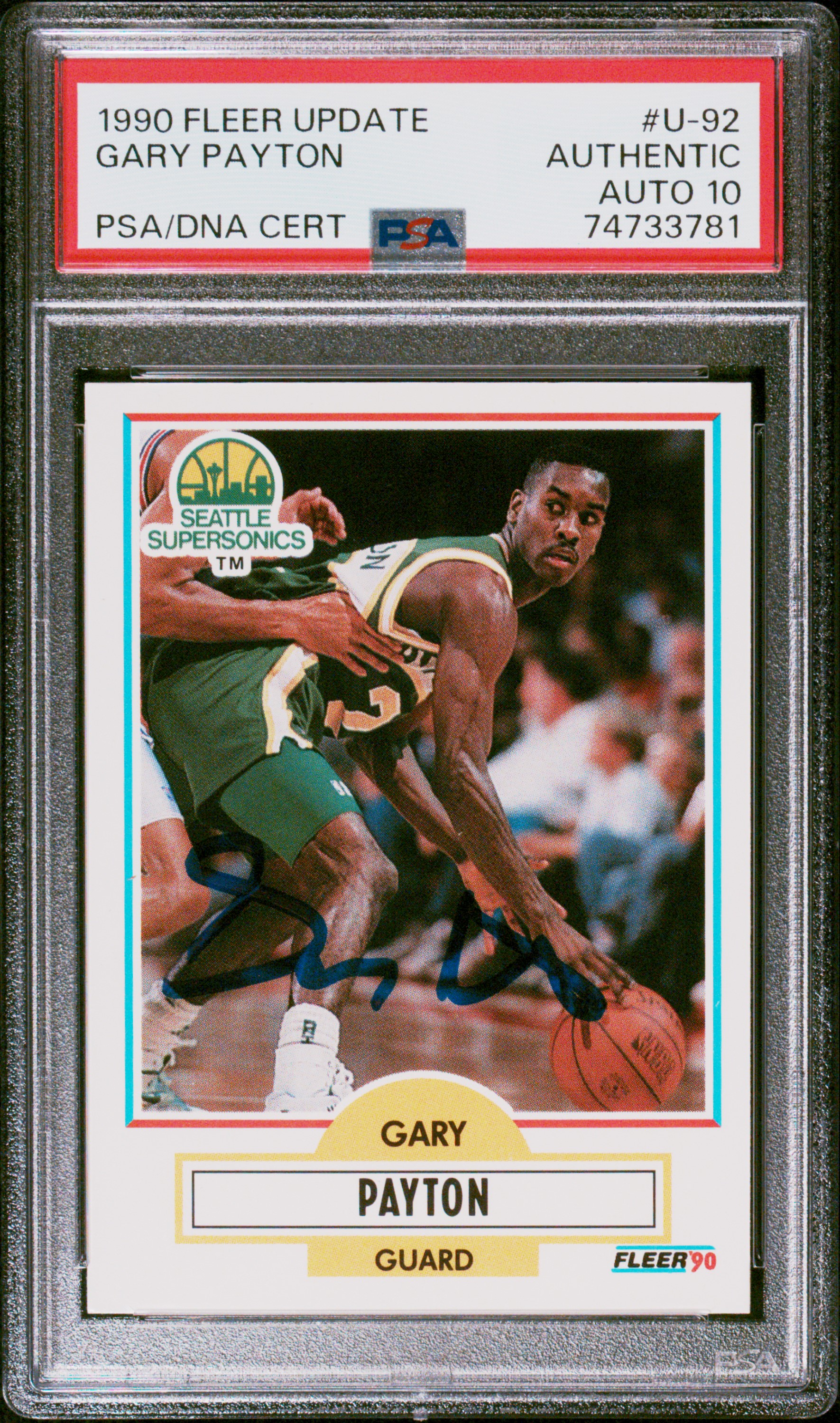 Gary Payton 1990 Fleer Update Signed Rookie Card RC #U-92 Auto Graded PSA 10