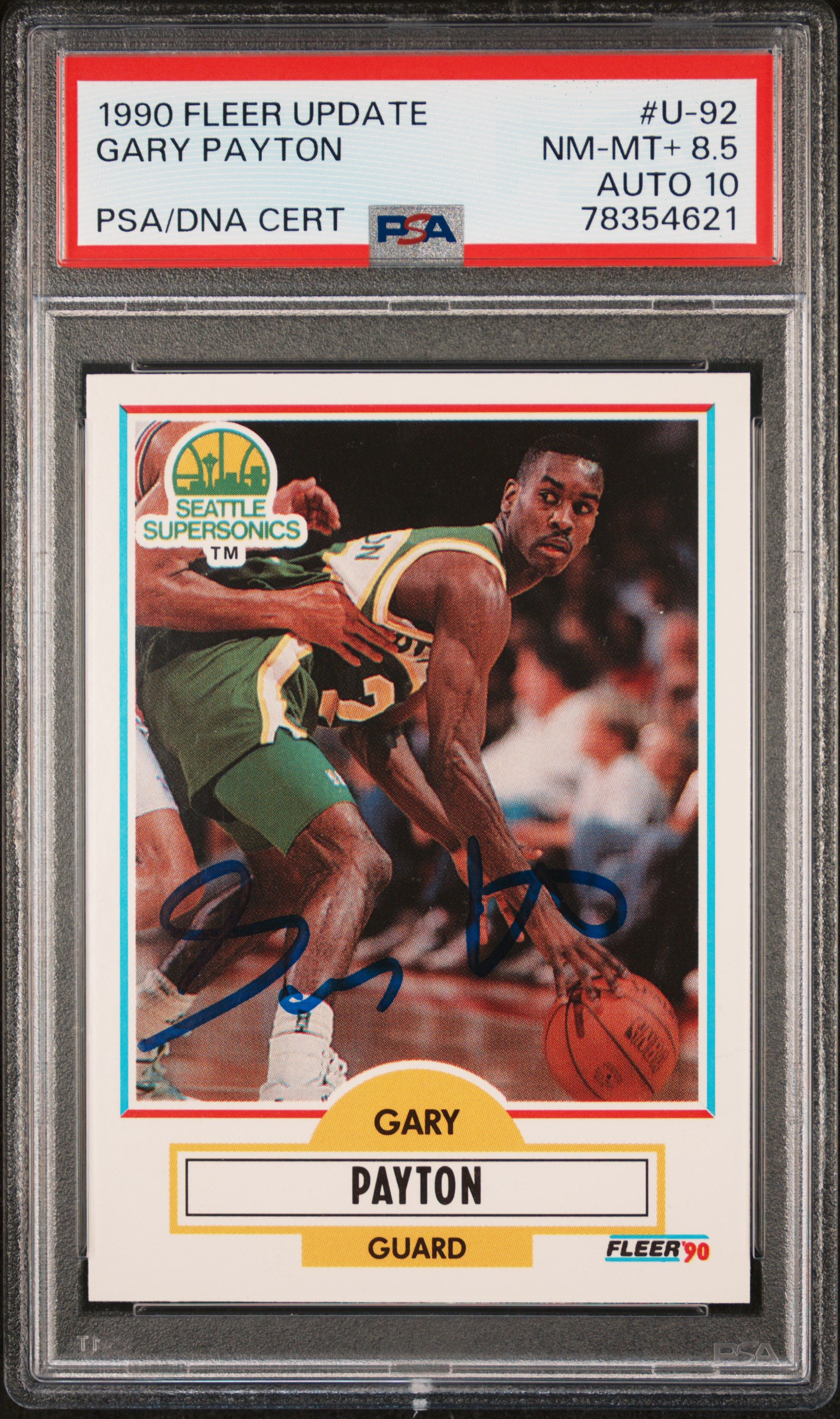 Gary Payton 1990 Fleer Update Signed Rookie Card #U-92 NM MT 8.5 Auto PSA 10