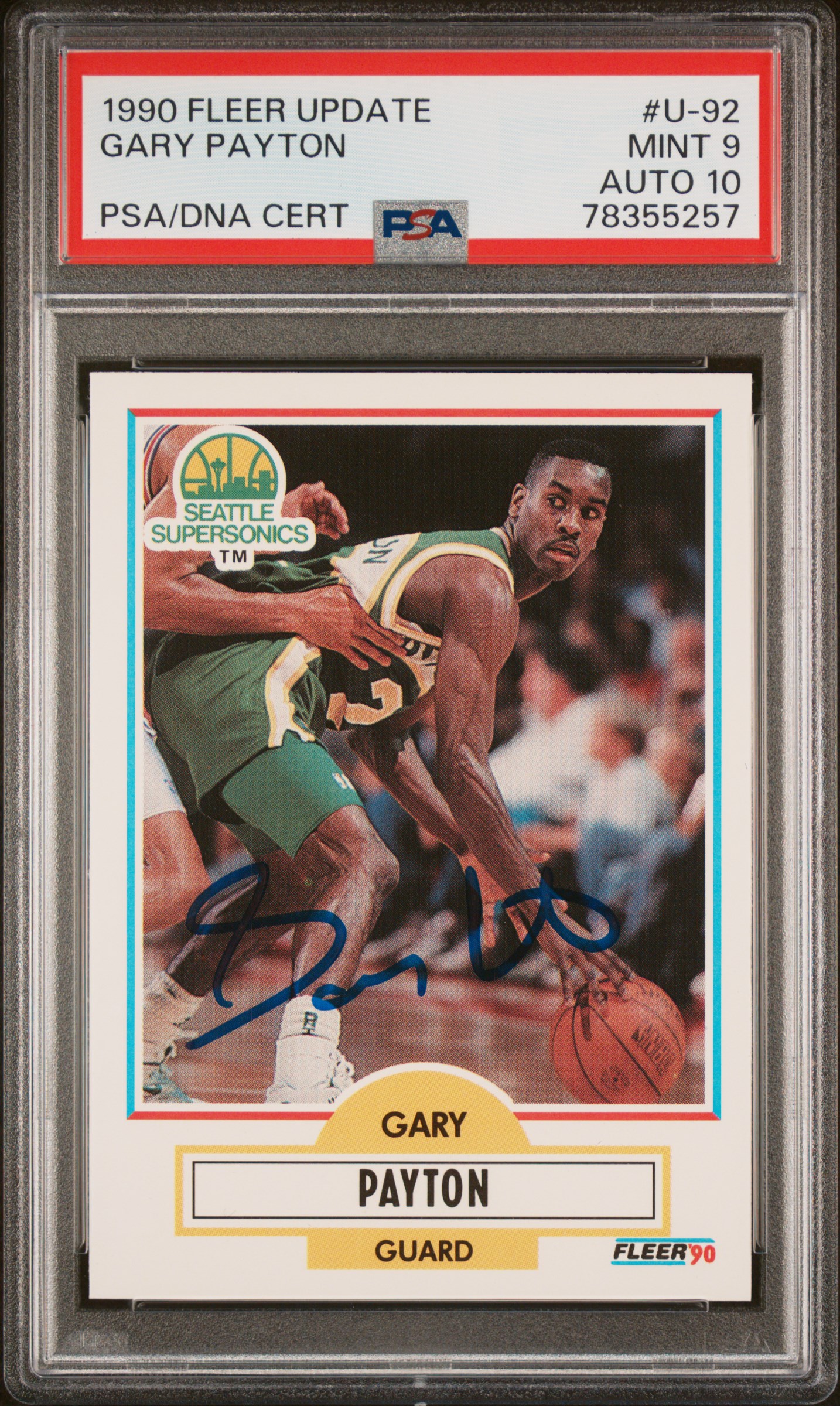 Gary Payton 1990 Fleer Update Signed Rookie Card #U-92 Mint 9 Auto PSA 10