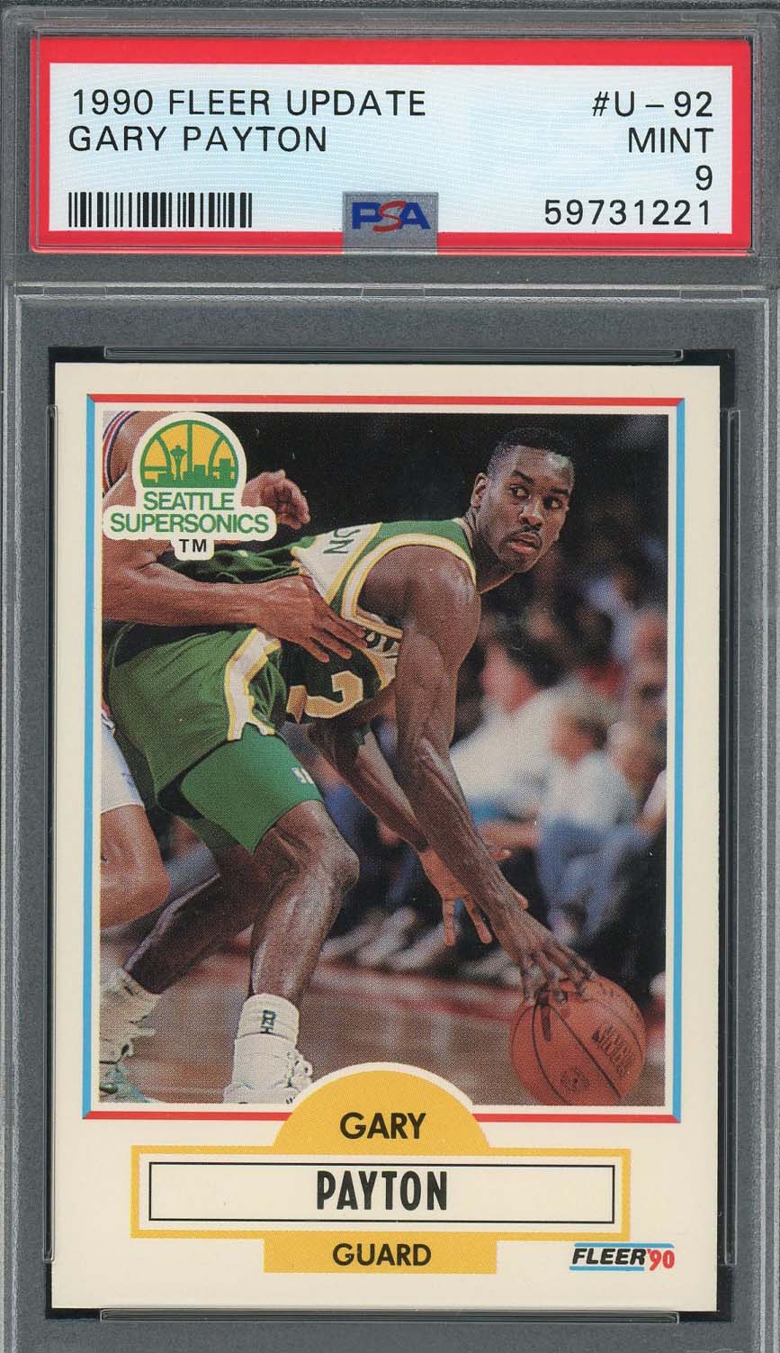 Gary Payton 1990 Fleer Update Basketball Rookie Card RC #U-92 Graded PSA 9