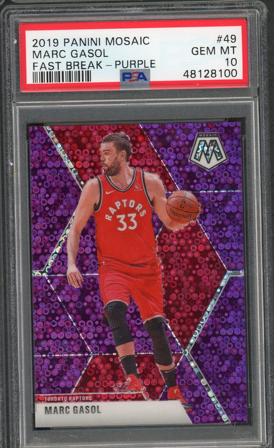 Marc Gasol 2019 Panini Mosaic Fast Break Purple Prizm Basketball Card #49 Graded PSA 10 GEM MINT 13/50