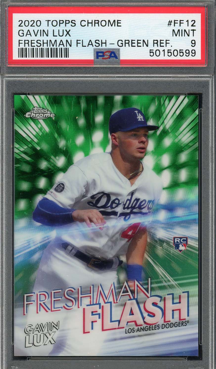 Gavin Lux 2020 Topps Chrome Freshman Flash Refractor Rookie Card #FF12 PSA 9 /99