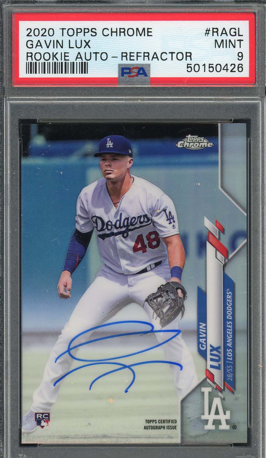 Gavin Lux 2020 Topps Chrome Rookie Auto Refractor Card #RAGL PSA 9 /499