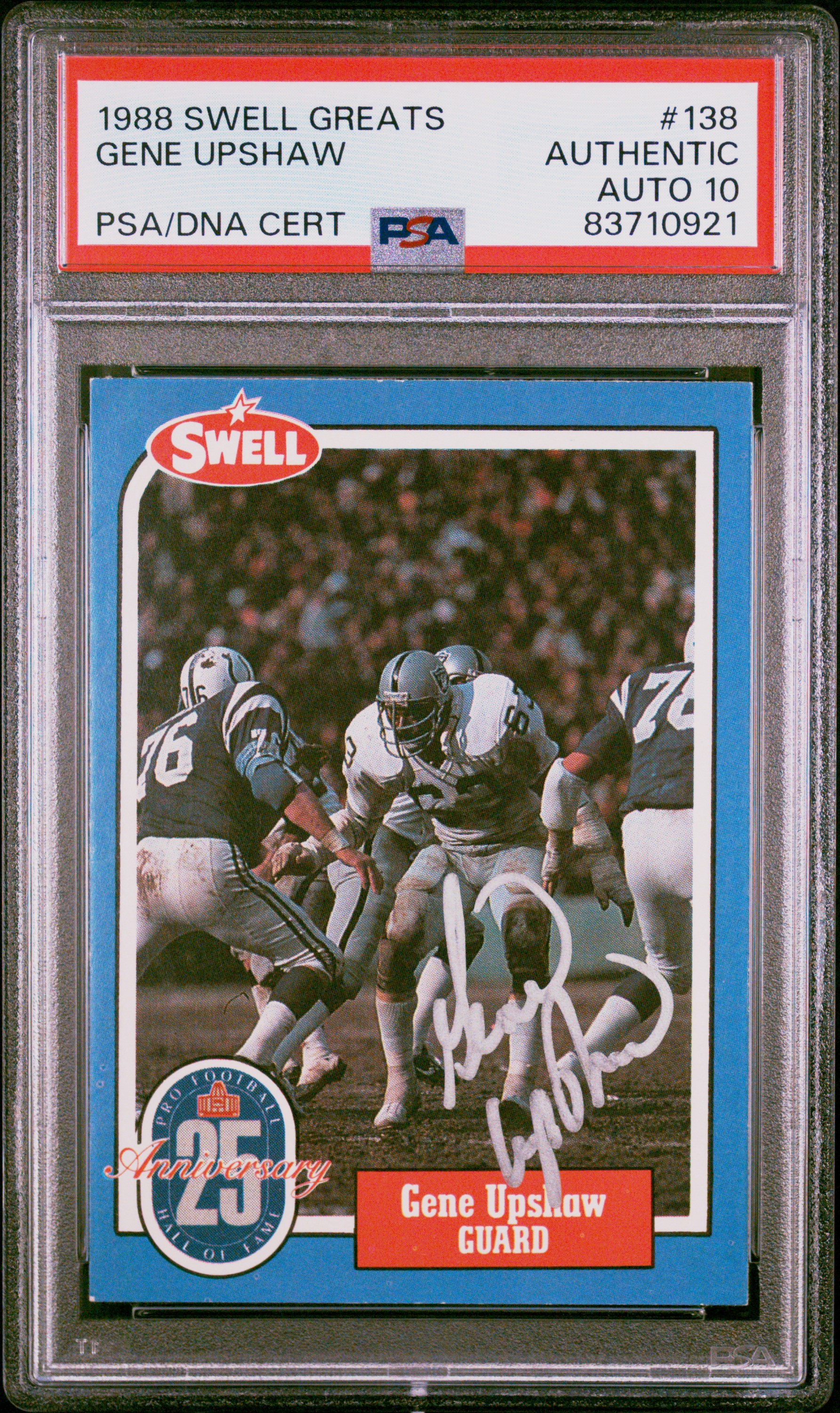 Gene Upshaw 1988 Swell Greats Signed Football Card #138 Auto Graded PSA 10