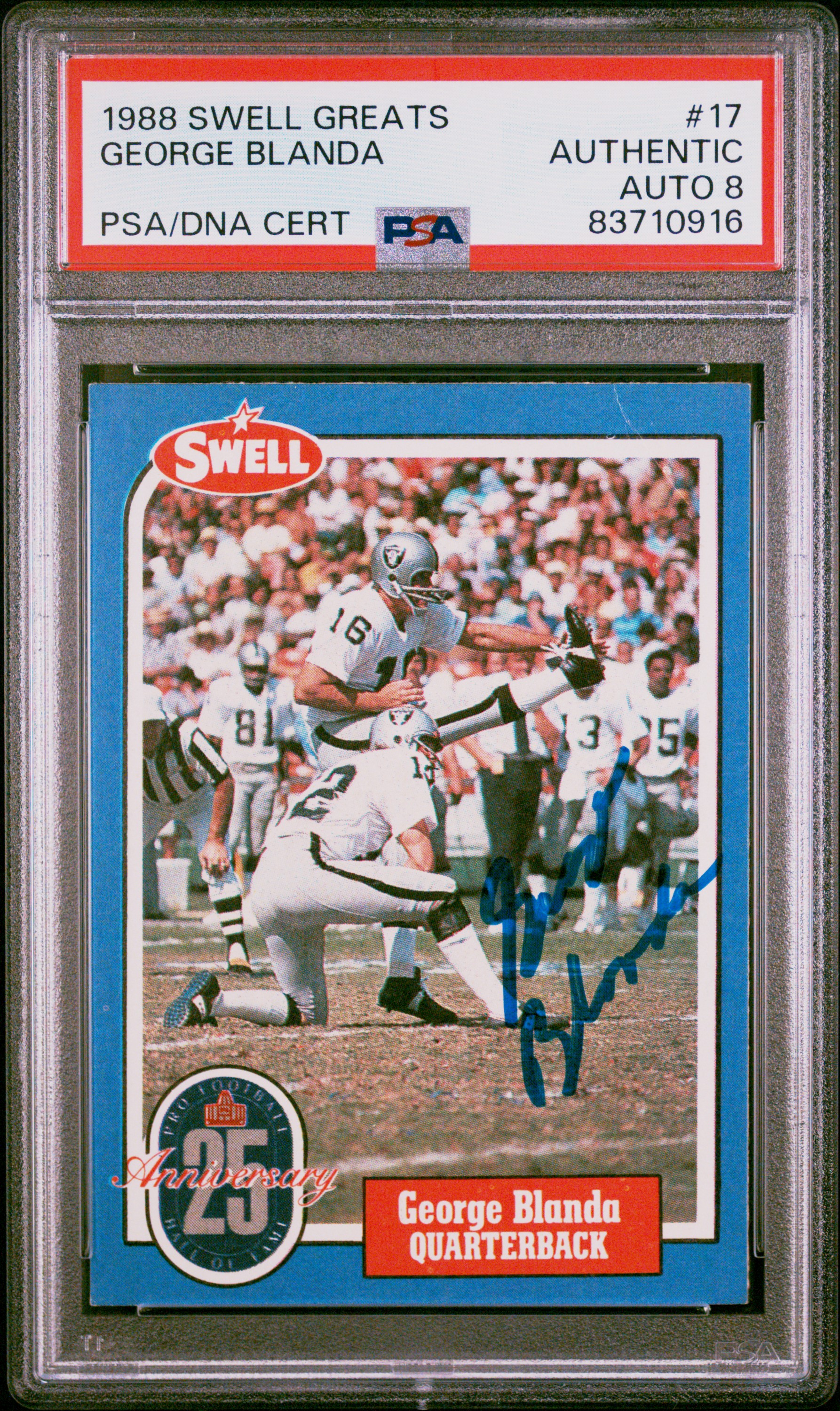 George Blanda 1988 Swell Greats Signed Football Card #17 Auto Graded PSA 8