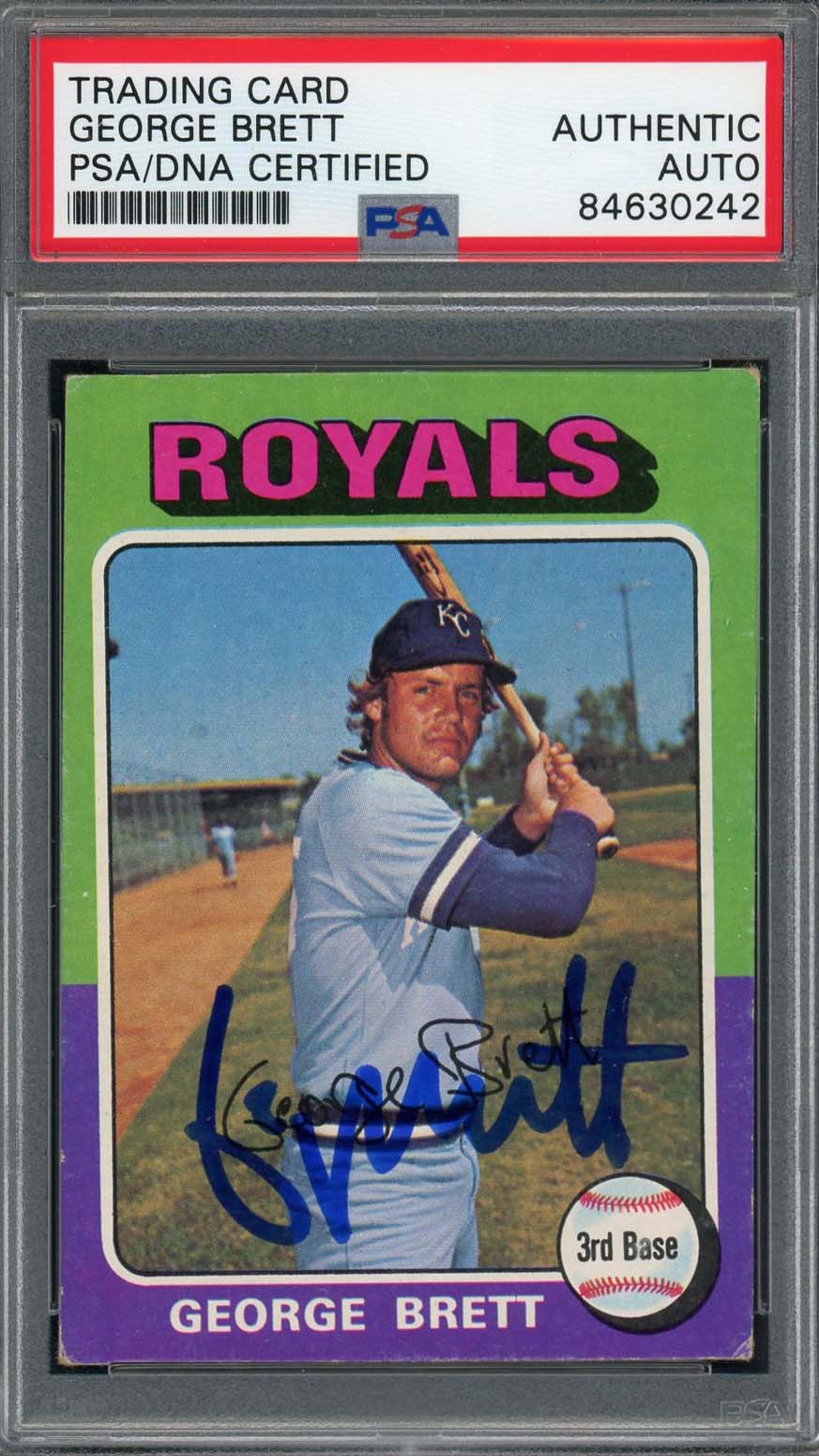 George Brett Autographed 1975 Topps Signed Baseball Rookie Card #228 PSA Auto