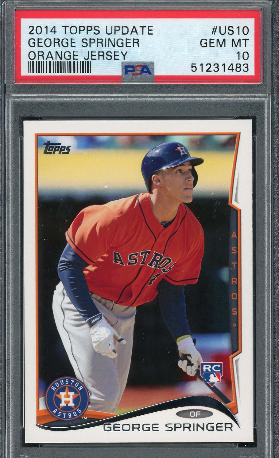 George Springer 2014 Topps Update Orange Jersey Rookie Card #US10 PSA 10 George Springer 2014 Topps Update Orange Jersey Rookie Card #US10 PSA 10