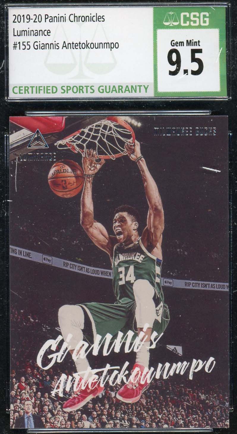 Giannis Antetokounmpo 2019 Panini Chronicles Luminance Card #155 CSG 9.5 Giannis Antetokounmpo 2019 Panini Chronicles Luminance Card #155 CSG 9.5