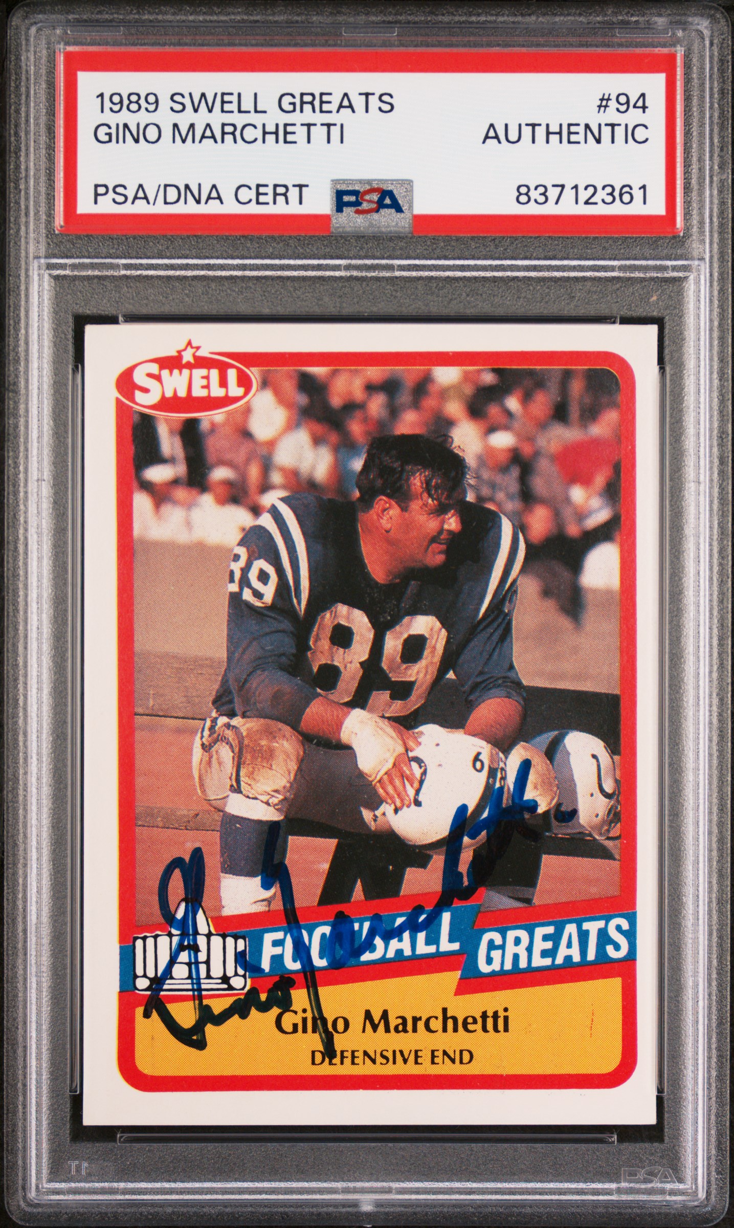 Gino Marchetti 1989 Swell Greats Signed Football Card #94 Auto PSA