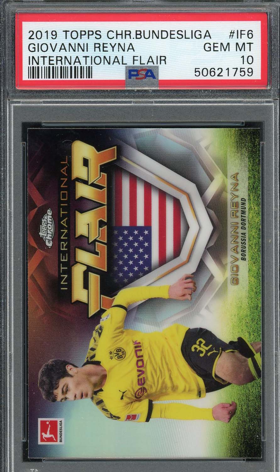 Giovanni Reyna 2019 Topps Chrome Bundesliga International Flair Card #IF6 PSA 10