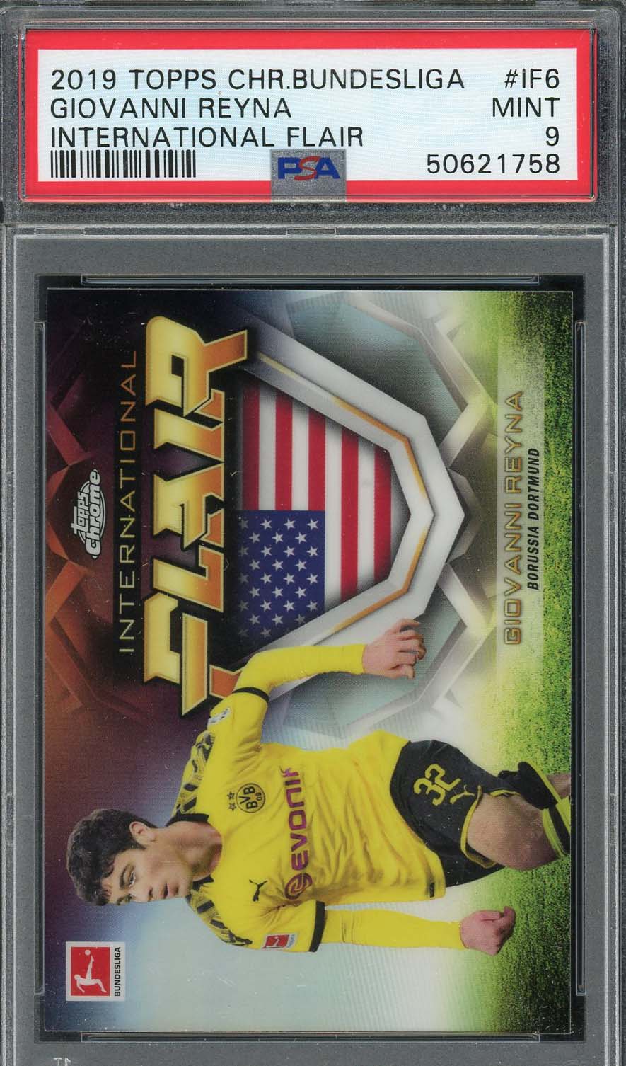 Giovanni Reyna 2019 Topps Chrome Bundesliga International Flair Card #IF6 PSA 9 Giovanni Reyna 2019 Topps Chrome Bundesliga International Flair Card #IF6 PSA 9