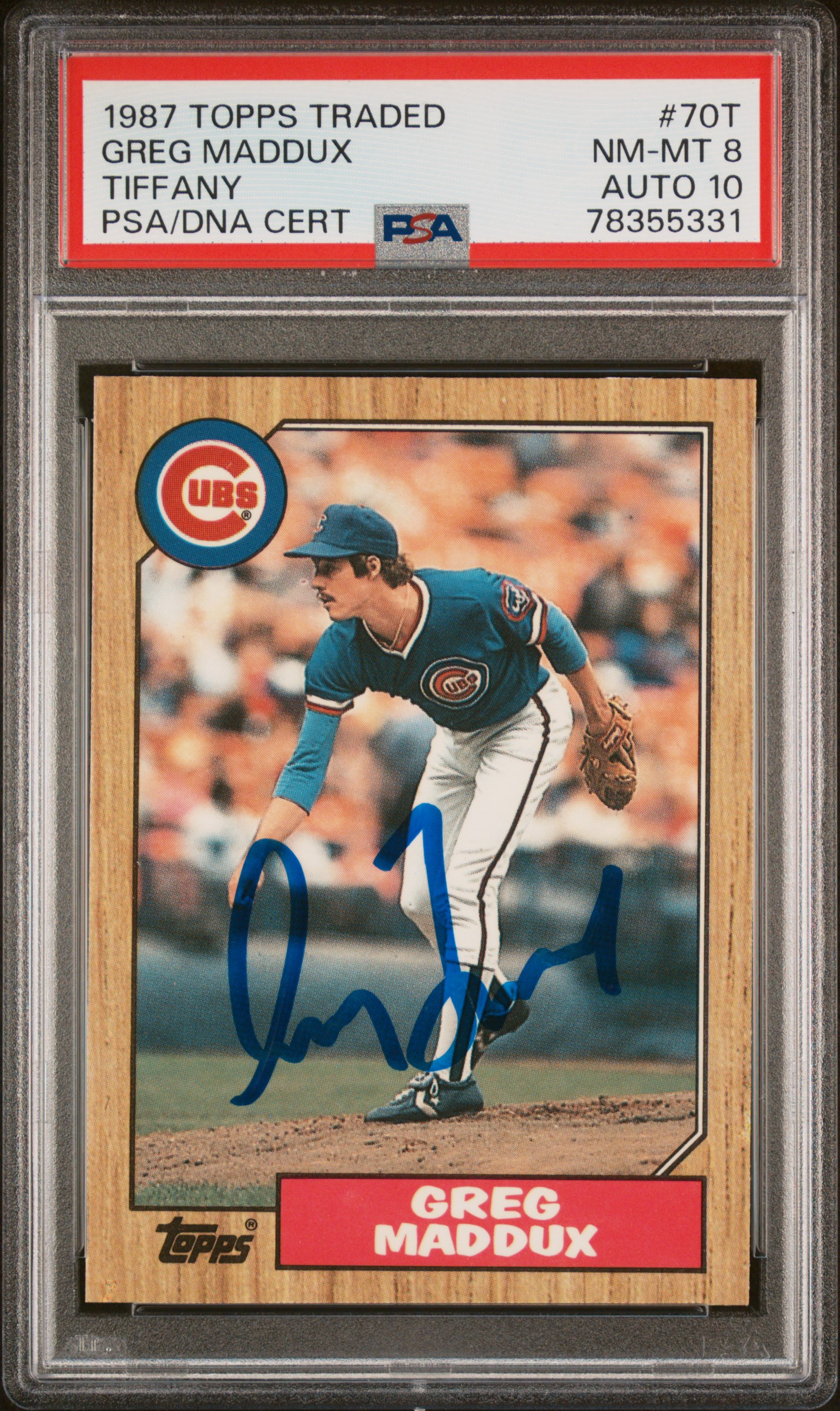 Greg Maddux 1987 Topps Traded Tiffany Signed Rookie Card #70T Auto PSA 10 355331