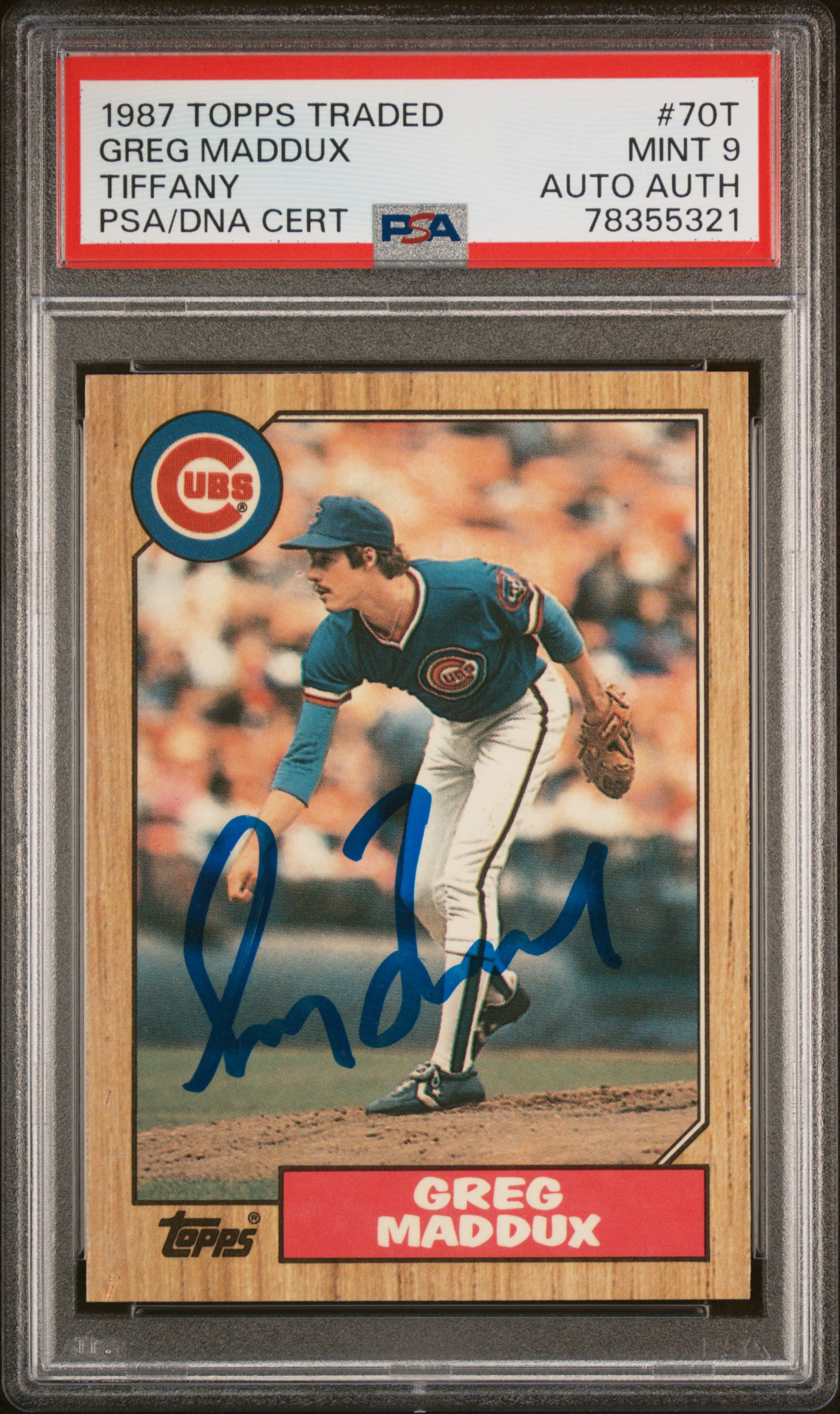 Greg Maddux 1987 Topps Traded Tiffany Rookie Card 70T Auto Graded PSA 9 78355321