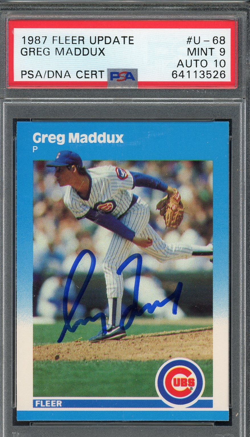 Greg Maddux 1987 Fleer Update Signed Rookie Card #U-68 Auto Graded PSA 10