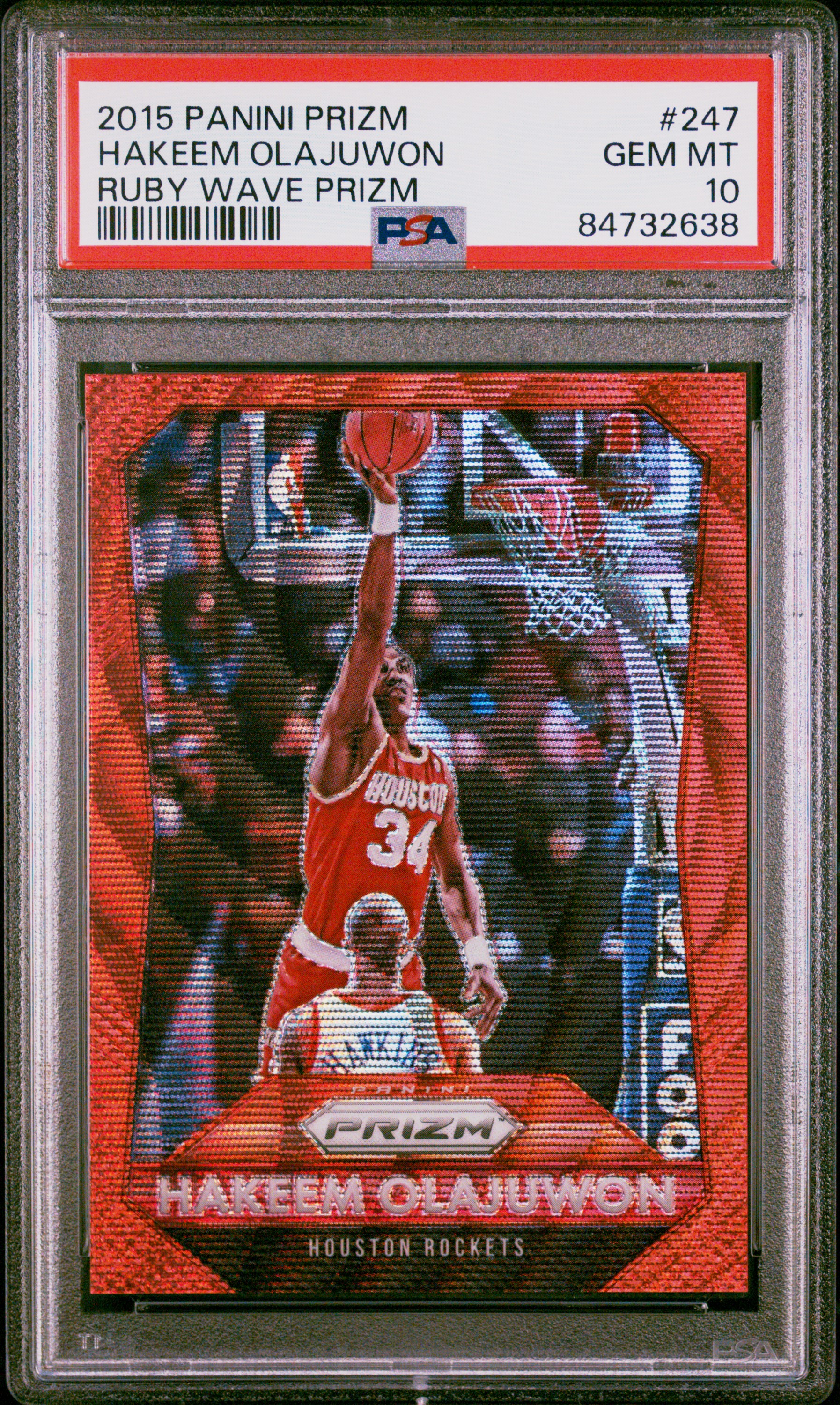 Hakeem Olajuwon 2015 Panini Prizm Red Ruby Wave Card #247 Graded PSA 10 290/350