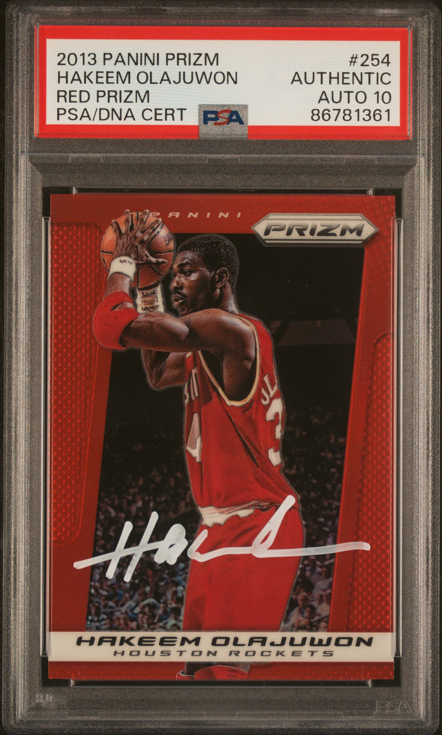 Hakeem Olajuwon 2013 Panini Prizm Red Signed Card #254 Auto PSA 10 86781361