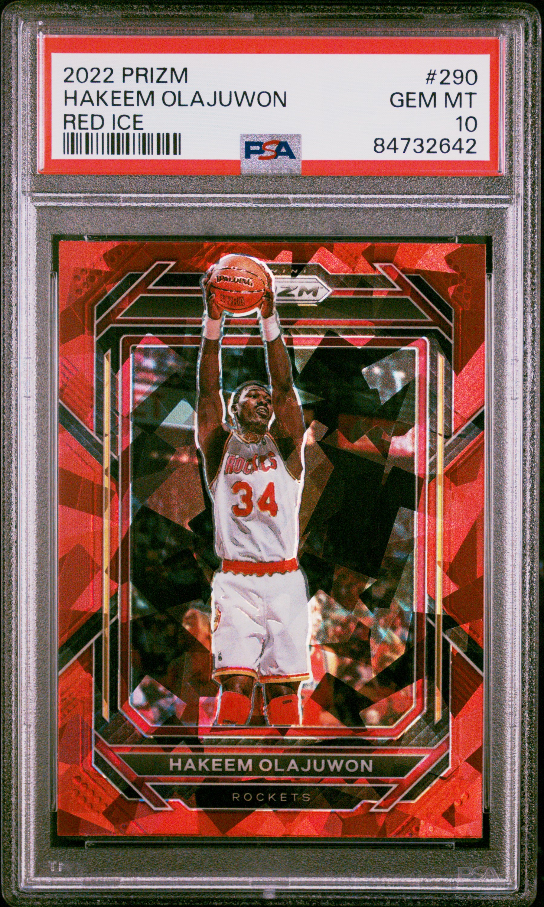 Hakeem Olajuwon 2022 Panini Prizm Red Ice Basketball Card #290 Graded PSA 10