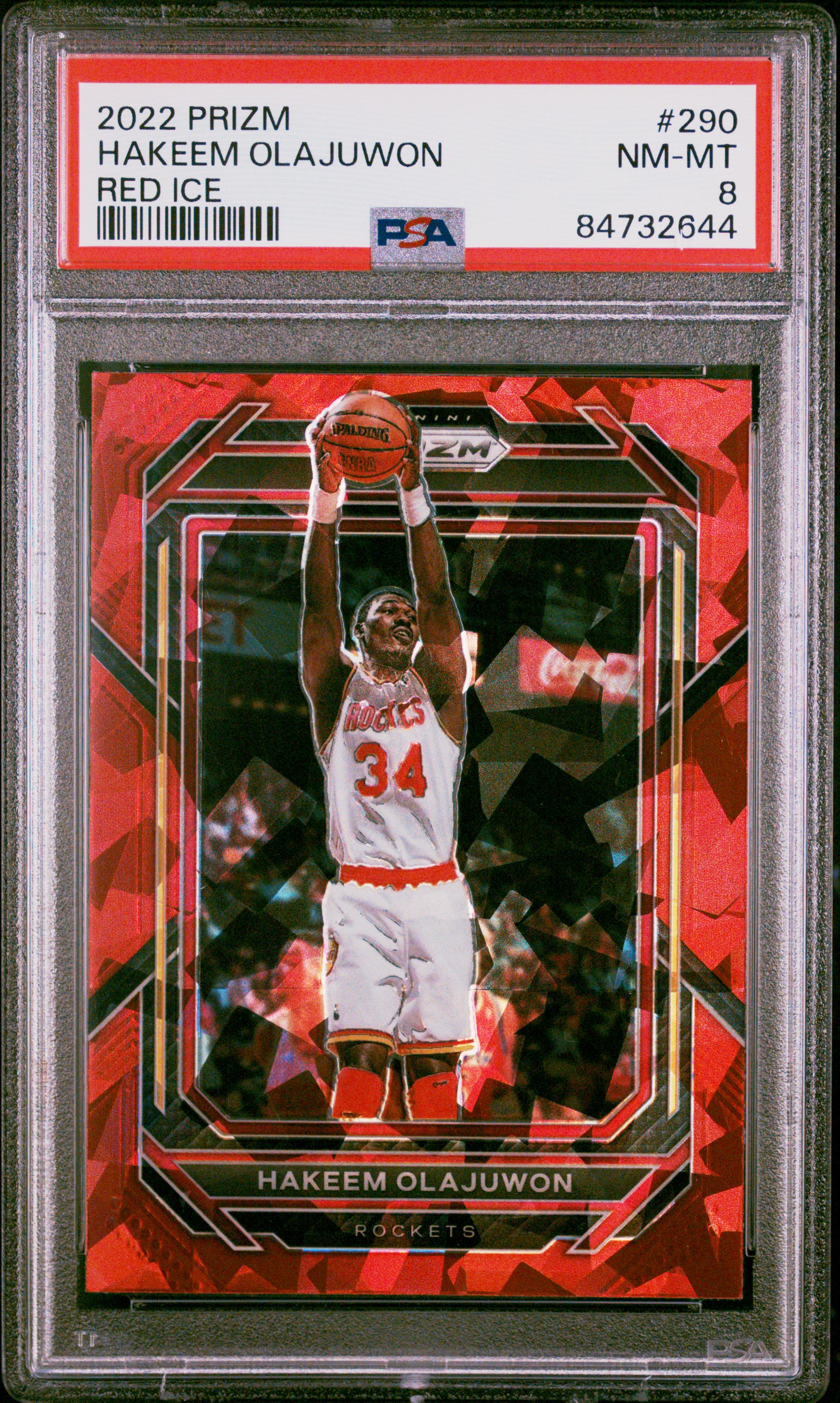 Hakeem Olajuwon 2022 Panini Prizm Red Ice Basketball Card #290 Graded PSA 8