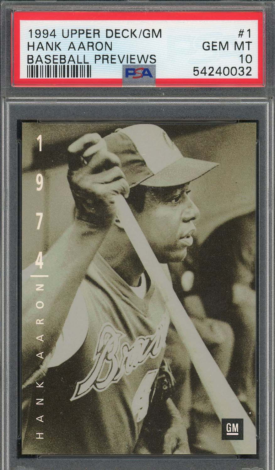 Hank Aaron 1994 Upper Deck GM Baseball Previews Card #1 Graded PSA 10