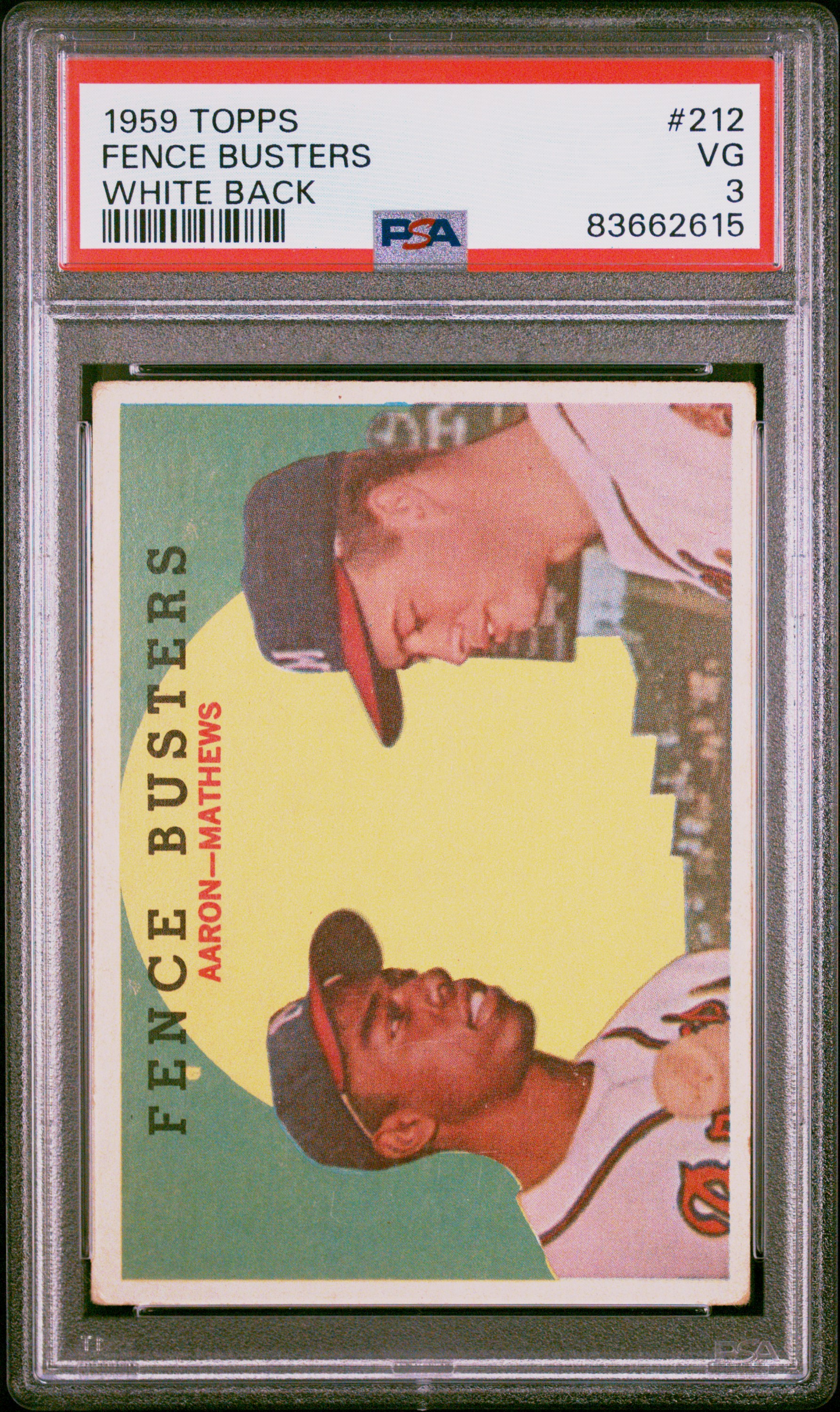 Hank Aaron Eddie Mathews 1959 Topps White Back Fence Busters Card #212 PSA 3