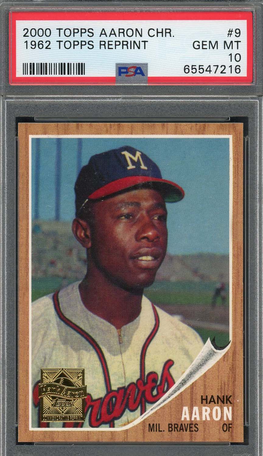 Hank Aaron 2000 Topps 1962 Baseball Card #9 Graded PSA 10 Hank Aaron 2000 Topps 1962 Baseball Card #9 Graded PSA 10
