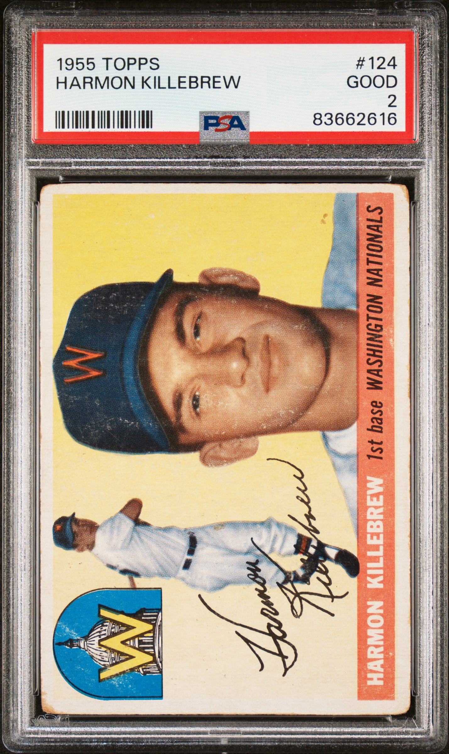 Harmon Killebrew 1955 Topps Baseball Rookie Card #124 Graded PSA 2 83662616