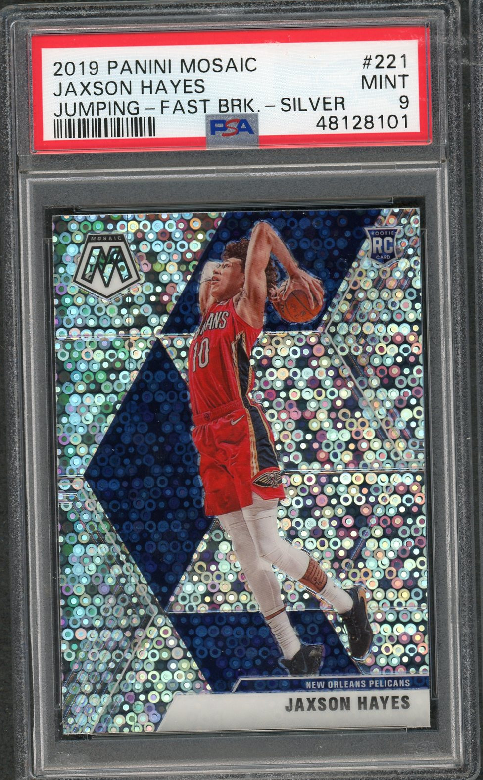 Jaxson Hayes Pelicans 2019 Panini Mosaic Fast Break Silver Prizm Basketball Rookie Card RC #221 Graded PSA 9 MINT Jaxson Hayes Pelicans 2019 Panini Mosaic Fast Break Silver Prizm Basketball Rookie Card RC #221 Graded PSA 9 MINT