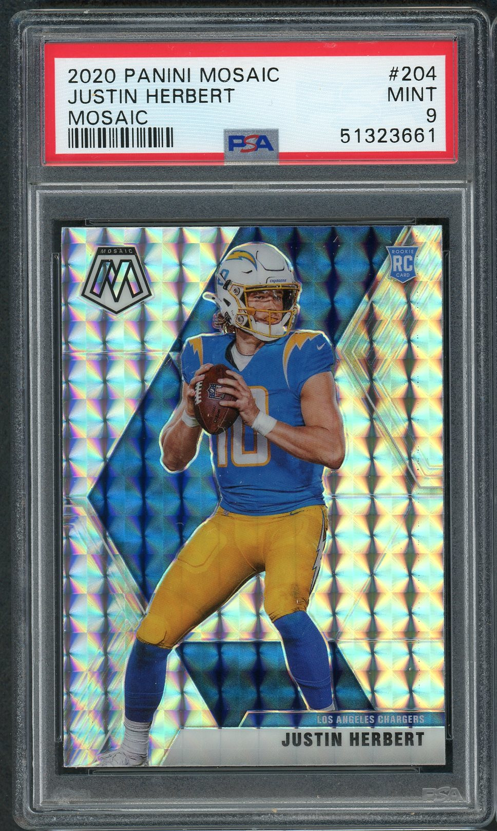 Justin Herbert 2020 Panini Mosaic Silver Prizm Football Rookie Card RC #204 Graded PSA 9 MINT